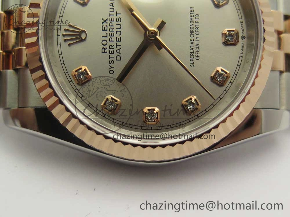 DateJust 36 SS RG 116231 RZF Best Edition 904L Steel Gray Dial Diamonds Markers on SS RG Bracelet A2824