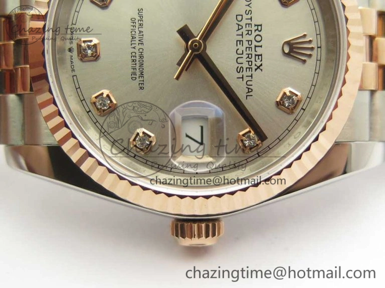 DateJust 36 SS RG 116231 RZF Best Edition 904L Steel Gray Dial Diamonds Markers on SS RG Bracelet A2824