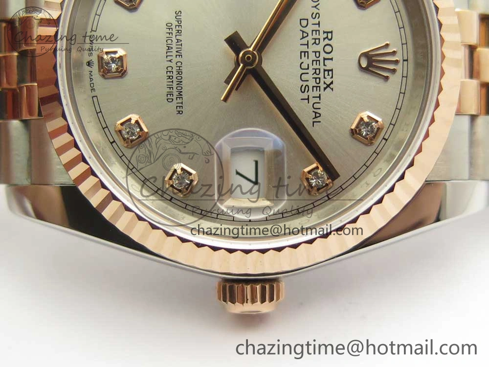 DateJust 36 SS RG 116231 RZF Best Edition 904L Steel Gray Dial Diamonds Markers on SS RG Bracelet A2824