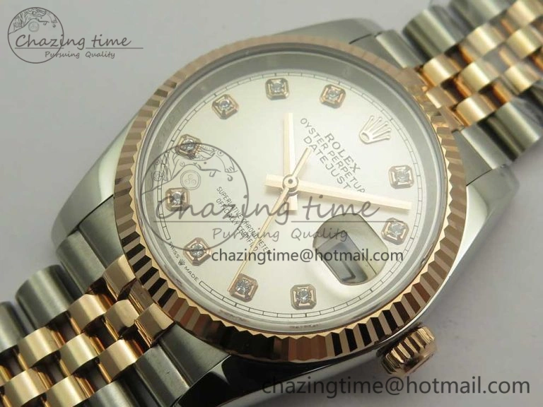 DateJust 36 SS RG 116231 RZF Best Edition 904L Steel Gray Dial Diamonds Markers on SS RG Bracelet A2824