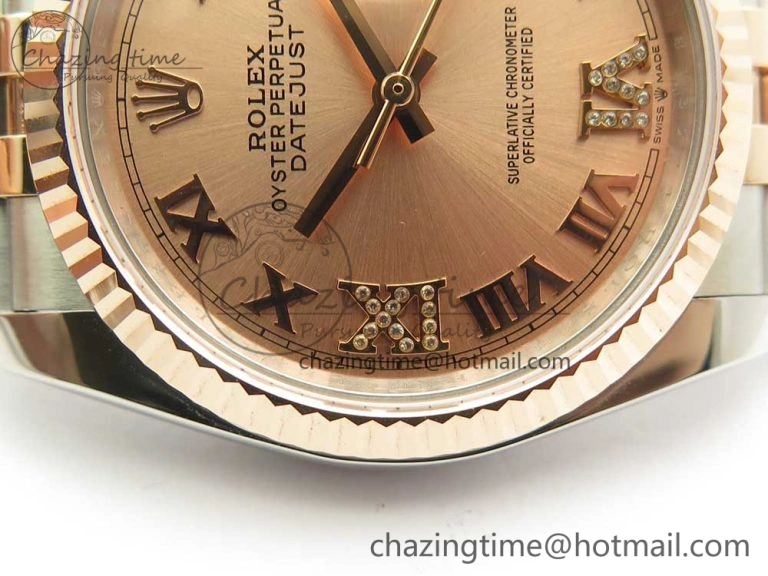 DateJust 36 SS RG 116231 RZF Best Edition 904L Steel RG Dial Diamond Roman Markers on SS RG Bracelet A2824
