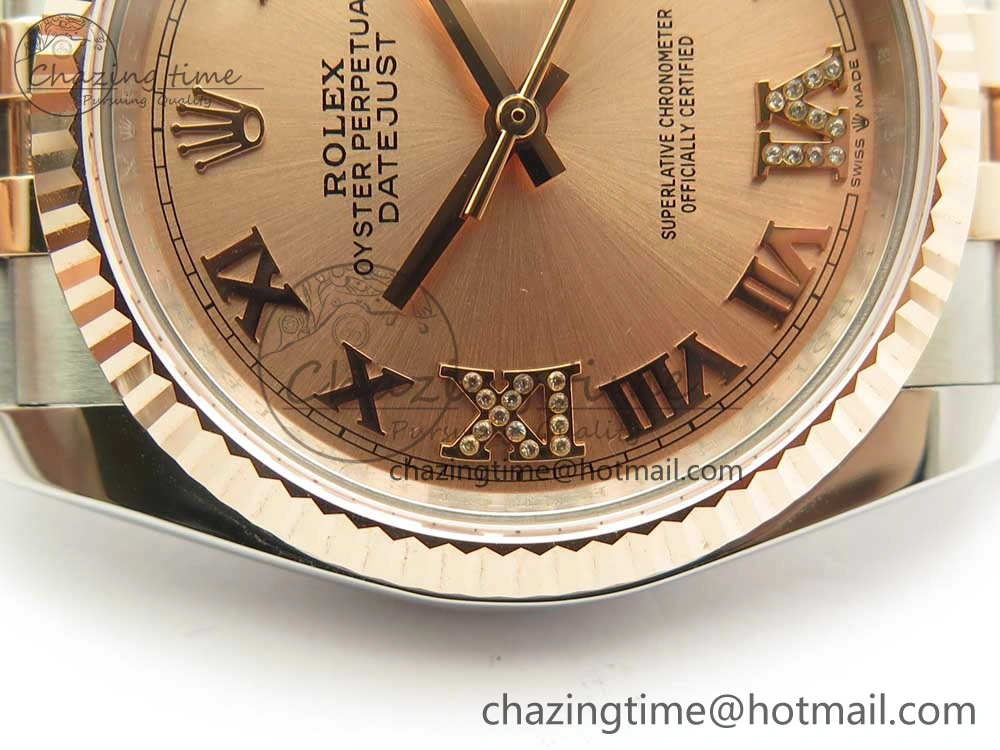 DateJust 36 SS RG 116231 RZF Best Edition 904L Steel RG Dial Diamond Roman Markers on SS RG Bracelet A2824