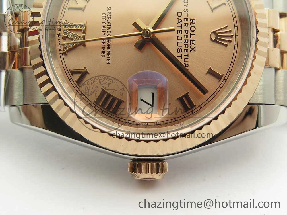 DateJust 36 SS RG 116231 RZF Best Edition 904L Steel RG Dial Diamond Roman Markers on SS RG Bracelet A2824