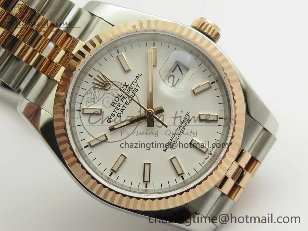 DateJust 36 SS RG 116231 RZF Best Edition 904L Steel White Dial Stick Markers on SS RG Bracelet A2824