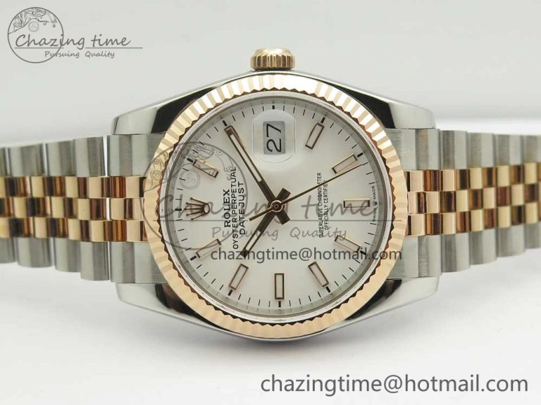 DateJust 36 SS RG 116231 RZF Best Edition 904L Steel White Dial Stick Markers on SS RG Bracelet A2824