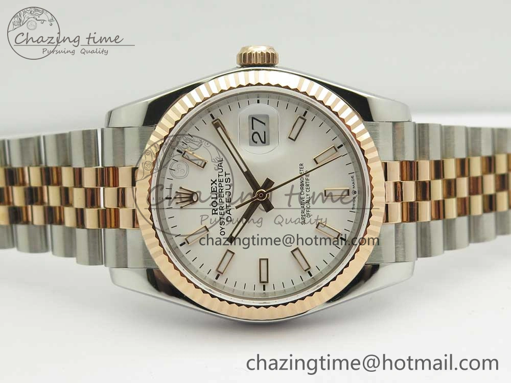 DateJust 36 SS RG 116231 RZF Best Edition 904L Steel White Dial Stick Markers on SS RG Bracelet A2824