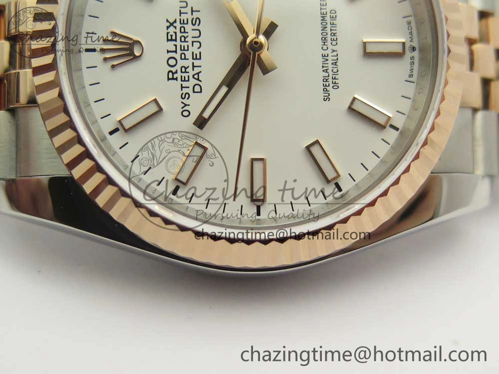 DateJust 36 SS RG 116231 RZF Best Edition 904L Steel White Dial Stick Markers on SS RG Bracelet A2824