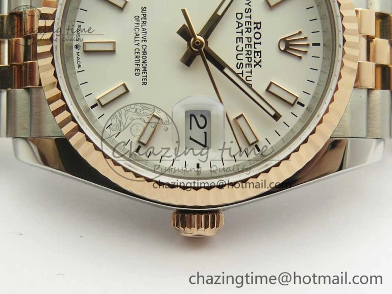 DateJust 36 SS RG 116231 RZF Best Edition 904L Steel White Dial Stick Markers on SS RG Bracelet A2824