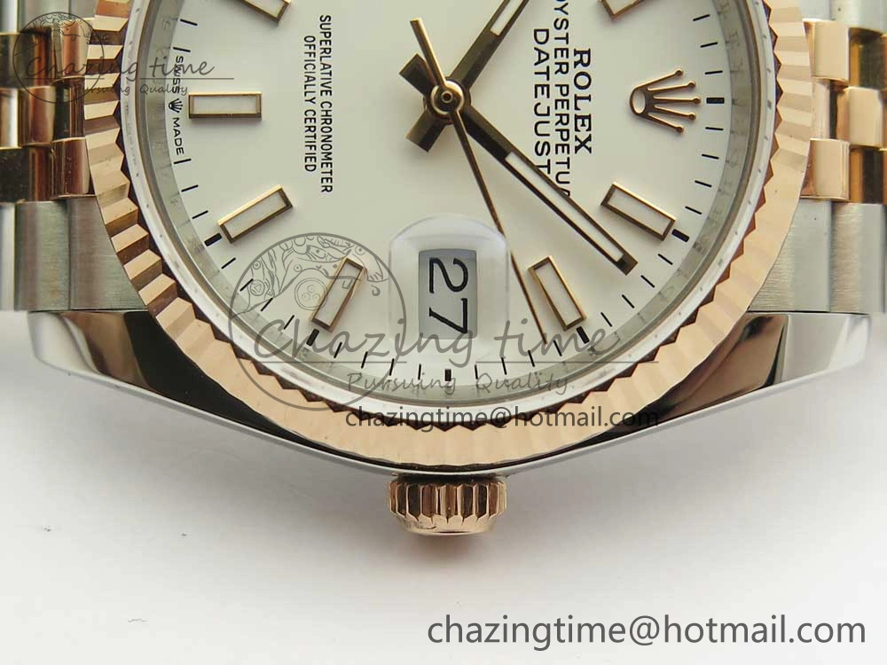 DateJust 36 SS RG 116231 RZF Best Edition 904L Steel White Dial Stick Markers on SS RG Bracelet A2824