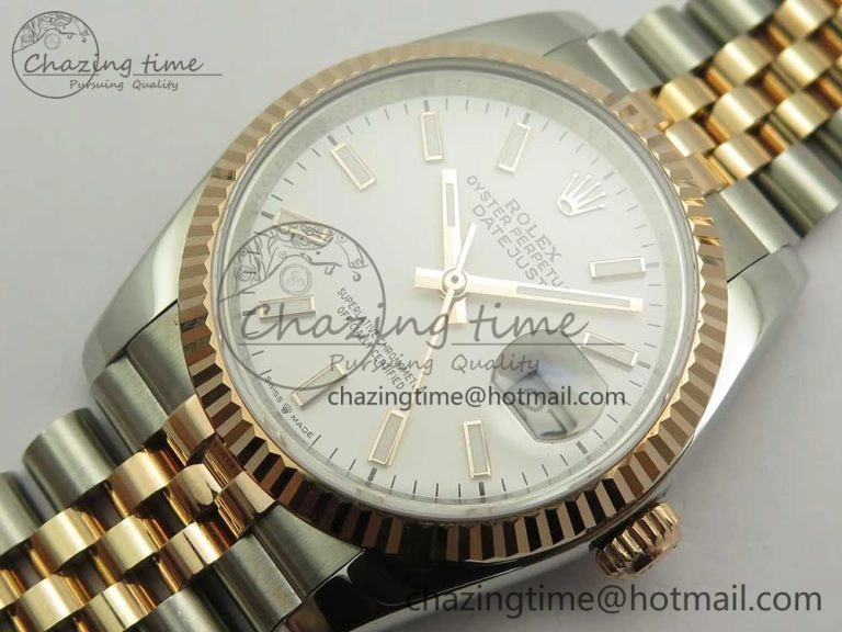 DateJust 36 SS RG 116231 RZF Best Edition 904L Steel White Dial Stick Markers on SS RG Bracelet A2824