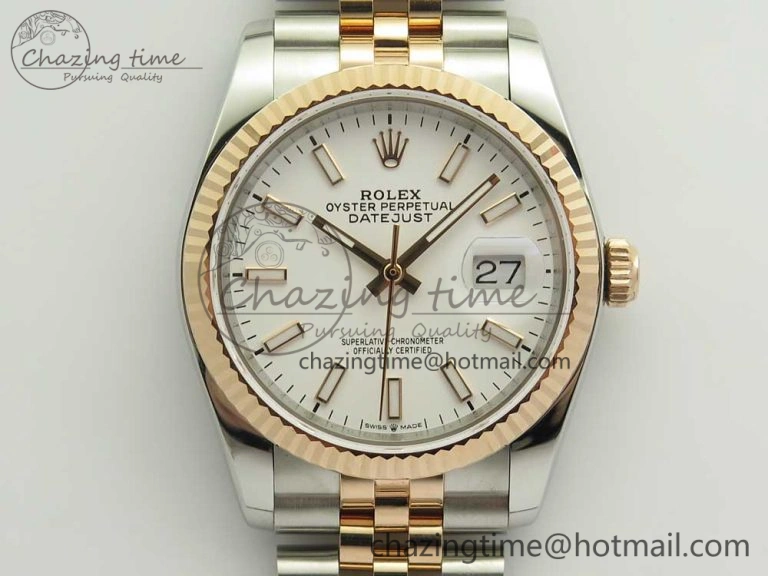 DateJust 36 SS RG 116231 RZF Best Edition 904L Steel White Dial Stick Markers on SS RG Bracelet A2824