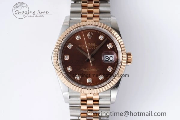 DateJust 36 SS RG 126231 JDF RG Plated 904L Steel Brown Dial Diamonds Markers on Jubilee Bracelet V2