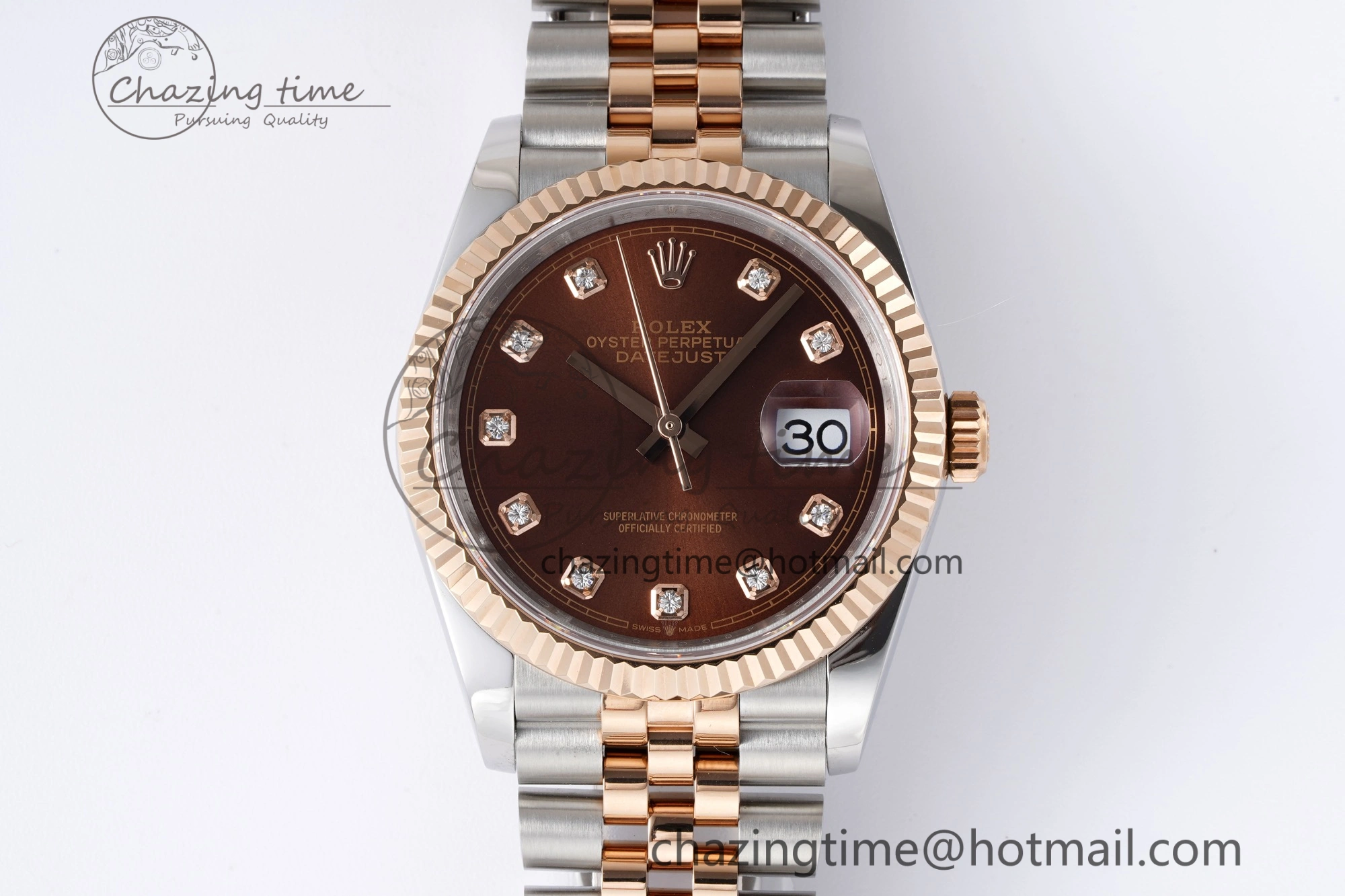 DateJust 36 SS RG 126231 JDF RG Plated 904L Steel Brown Dial Diamonds Markers on Jubilee Bracelet V2