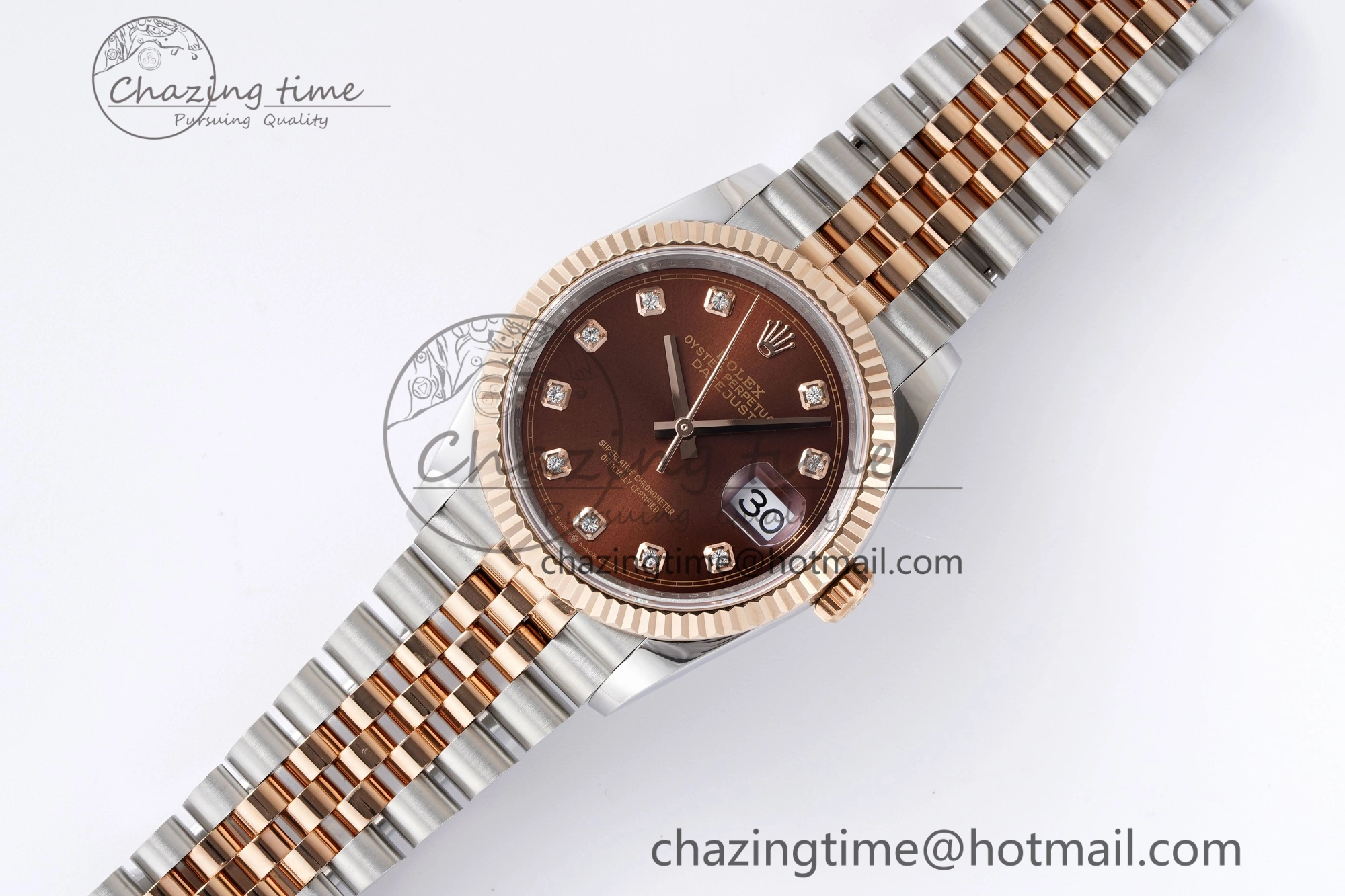 DateJust 36 SS RG 126231 JDF RG Plated 904L Steel Brown Dial Diamonds Markers on Jubilee Bracelet V2