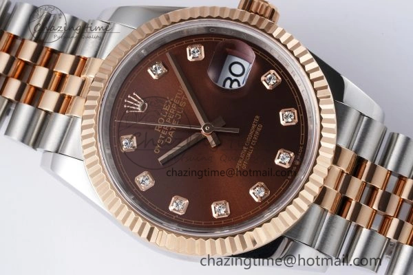 DateJust 36 SS RG 126231 JDF RG Plated 904L Steel Brown Dial Diamonds Markers on Jubilee Bracelet V2