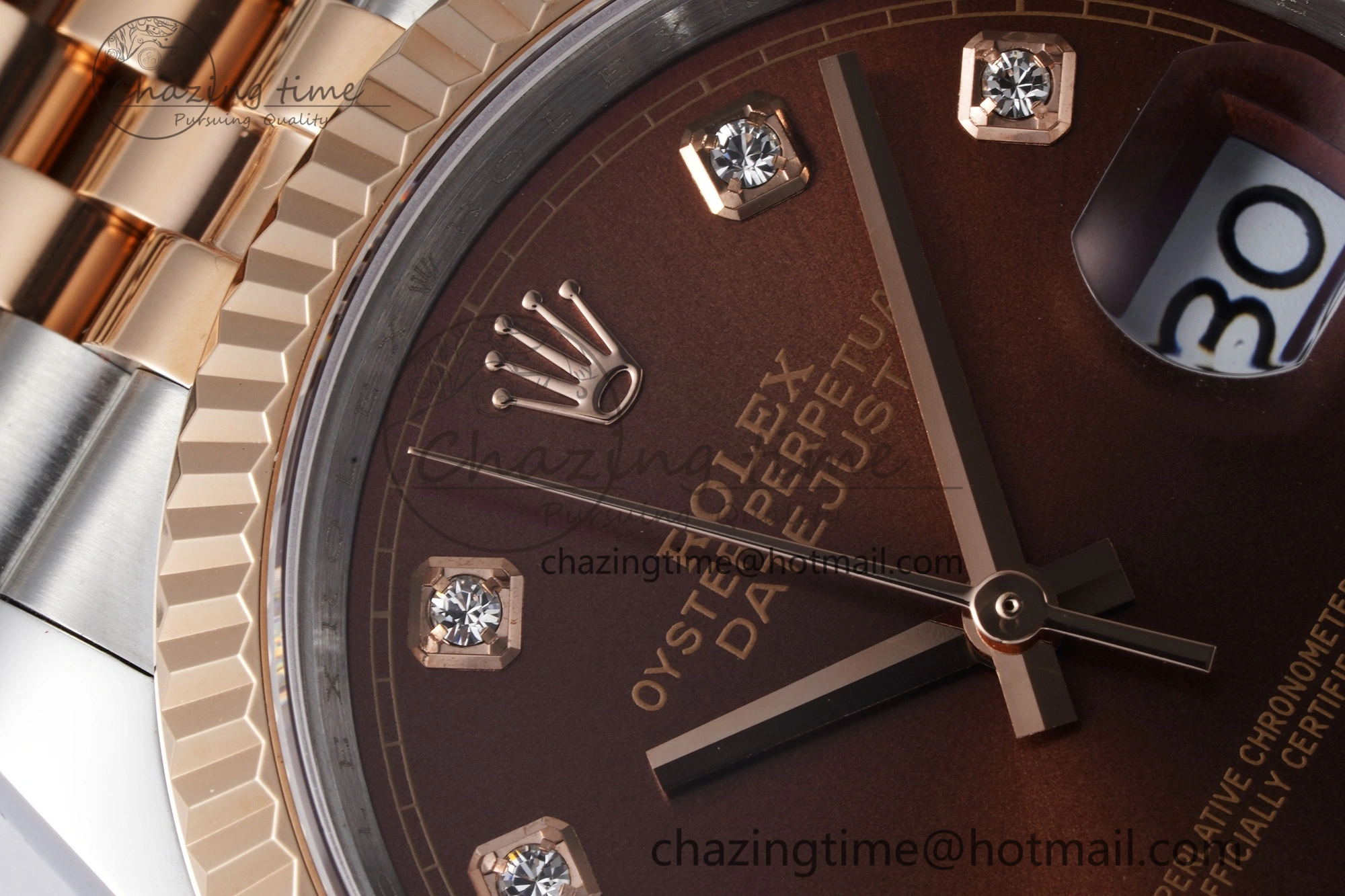 DateJust 36 SS RG 126231 JDF RG Plated 904L Steel Brown Dial Diamonds Markers on Jubilee Bracelet V2
