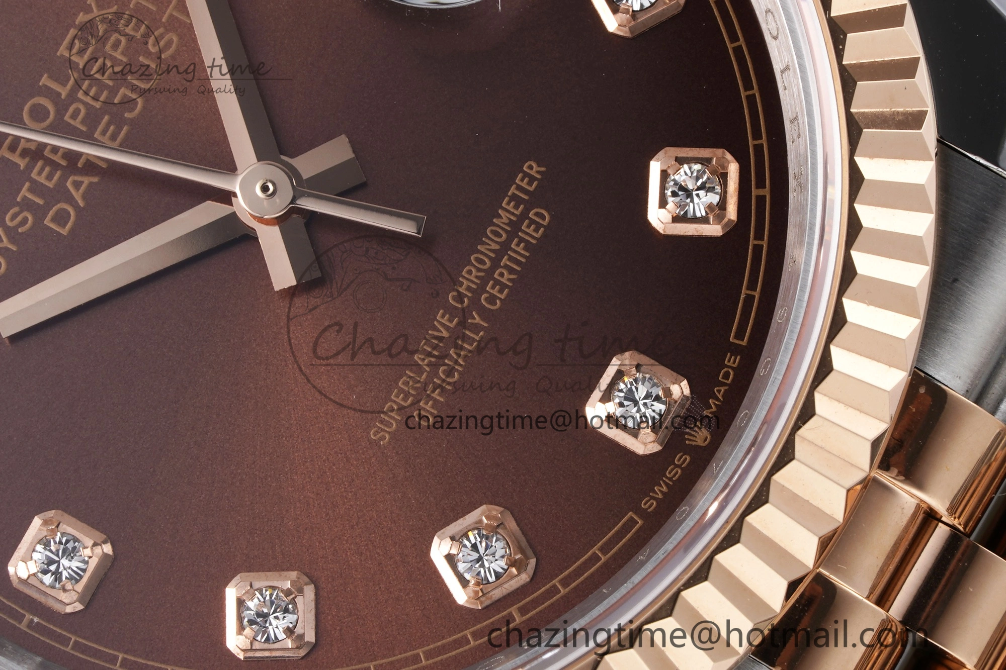 DateJust 36 SS RG 126231 JDF RG Plated 904L Steel Brown Dial Diamonds Markers on Jubilee Bracelet V2