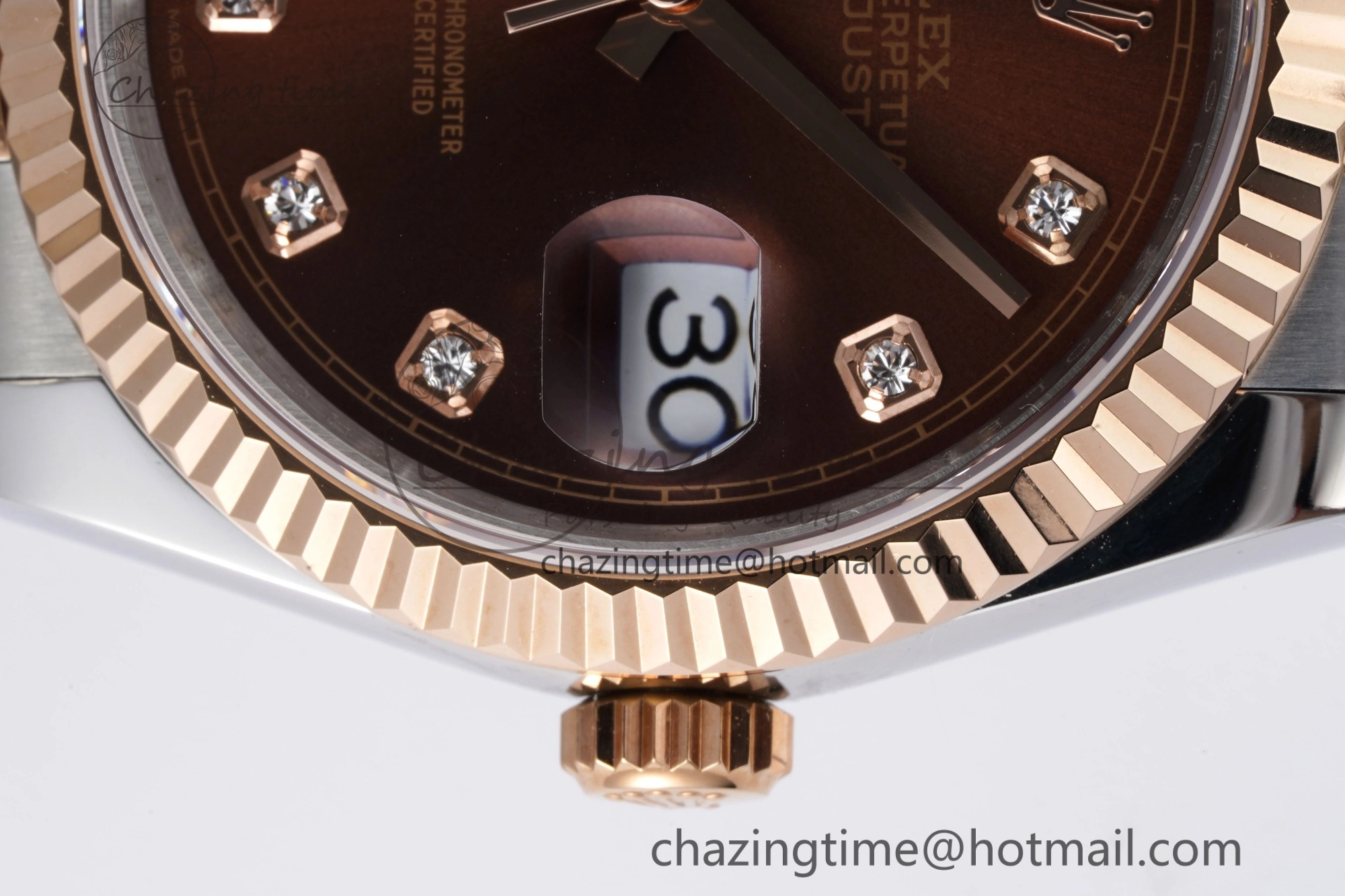DateJust 36 SS RG 126231 JDF RG Plated 904L Steel Brown Dial Diamonds Markers on Jubilee Bracelet V2