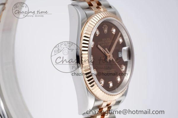 DateJust 36 SS RG 126231 JDF RG Plated 904L Steel Brown Dial Diamonds Markers on Jubilee Bracelet V2