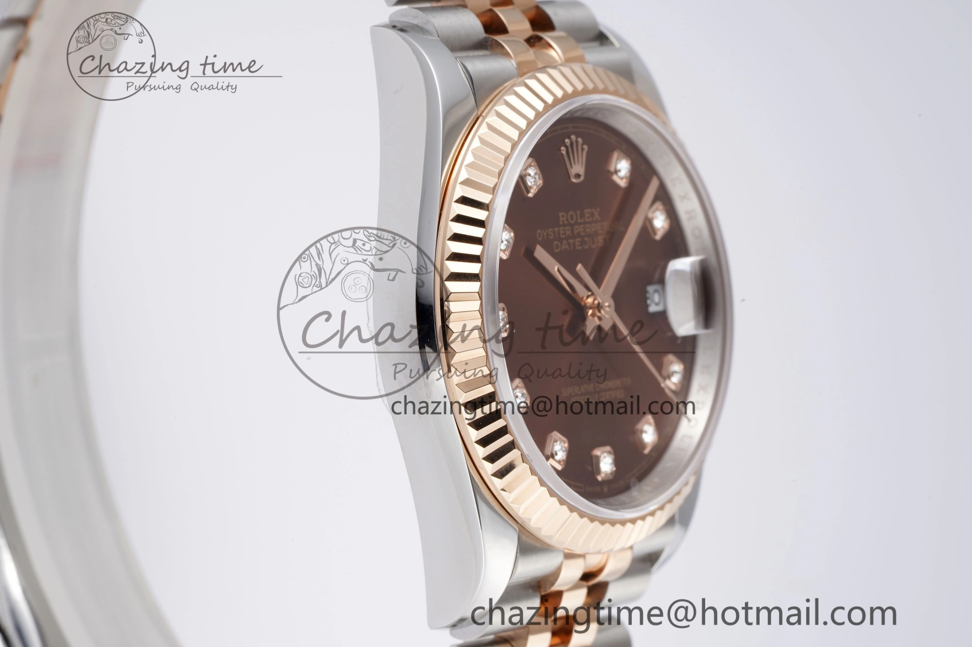 DateJust 36 SS RG 126231 JDF RG Plated 904L Steel Brown Dial Diamonds Markers on Jubilee Bracelet V2