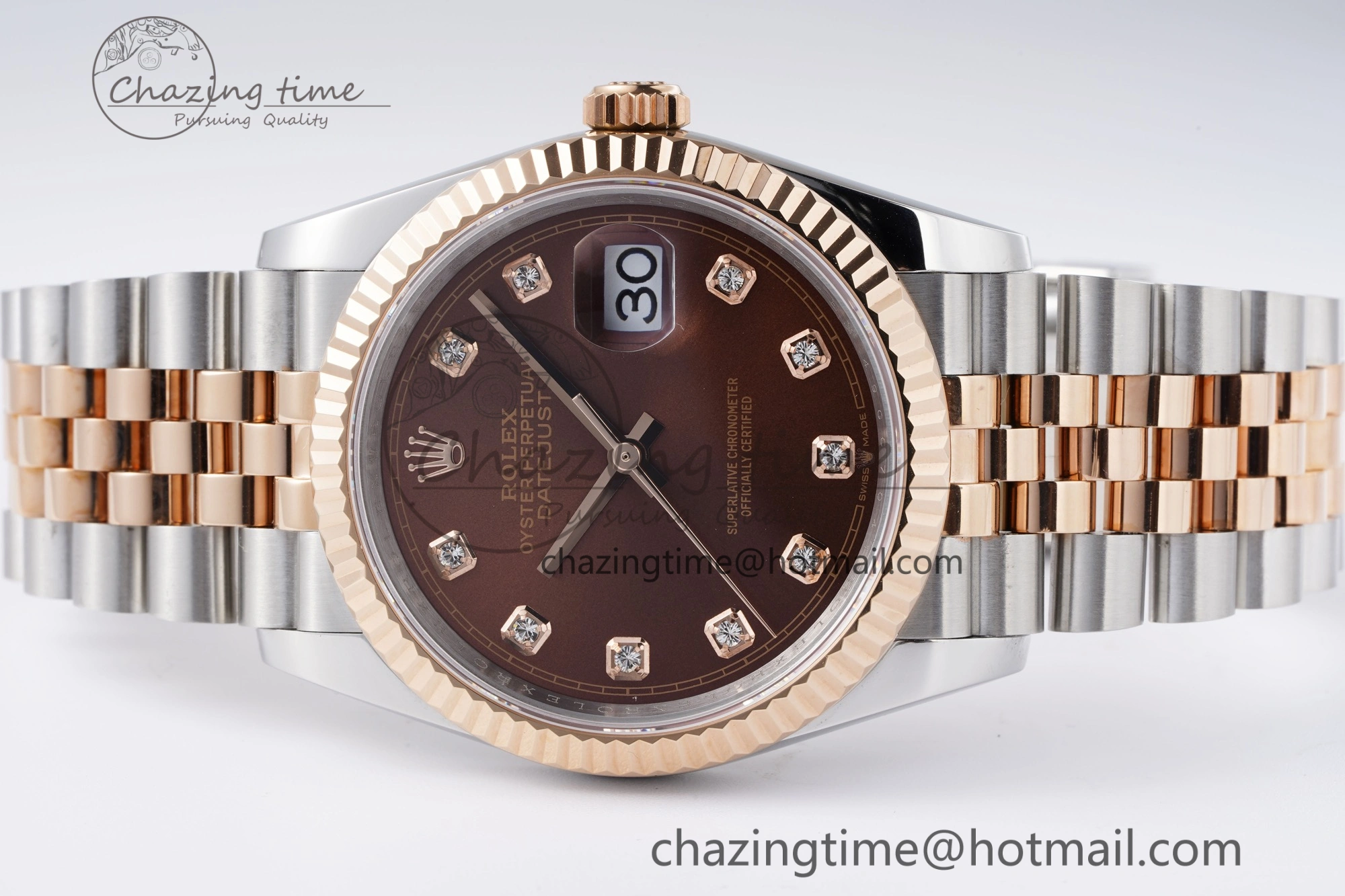 DateJust 36 SS RG 126231 JDF RG Plated 904L Steel Brown Dial Diamonds Markers on Jubilee Bracelet V2