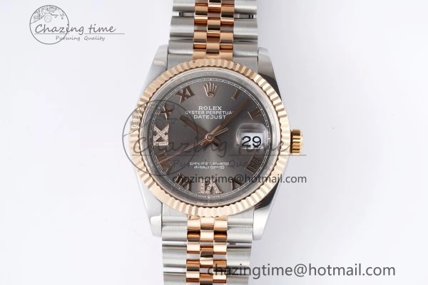 DateJust 36 SS RG 126231 JDF RG Plated 904L Steel Gray Dial Roman Markers on Jubilee Bracelet V2