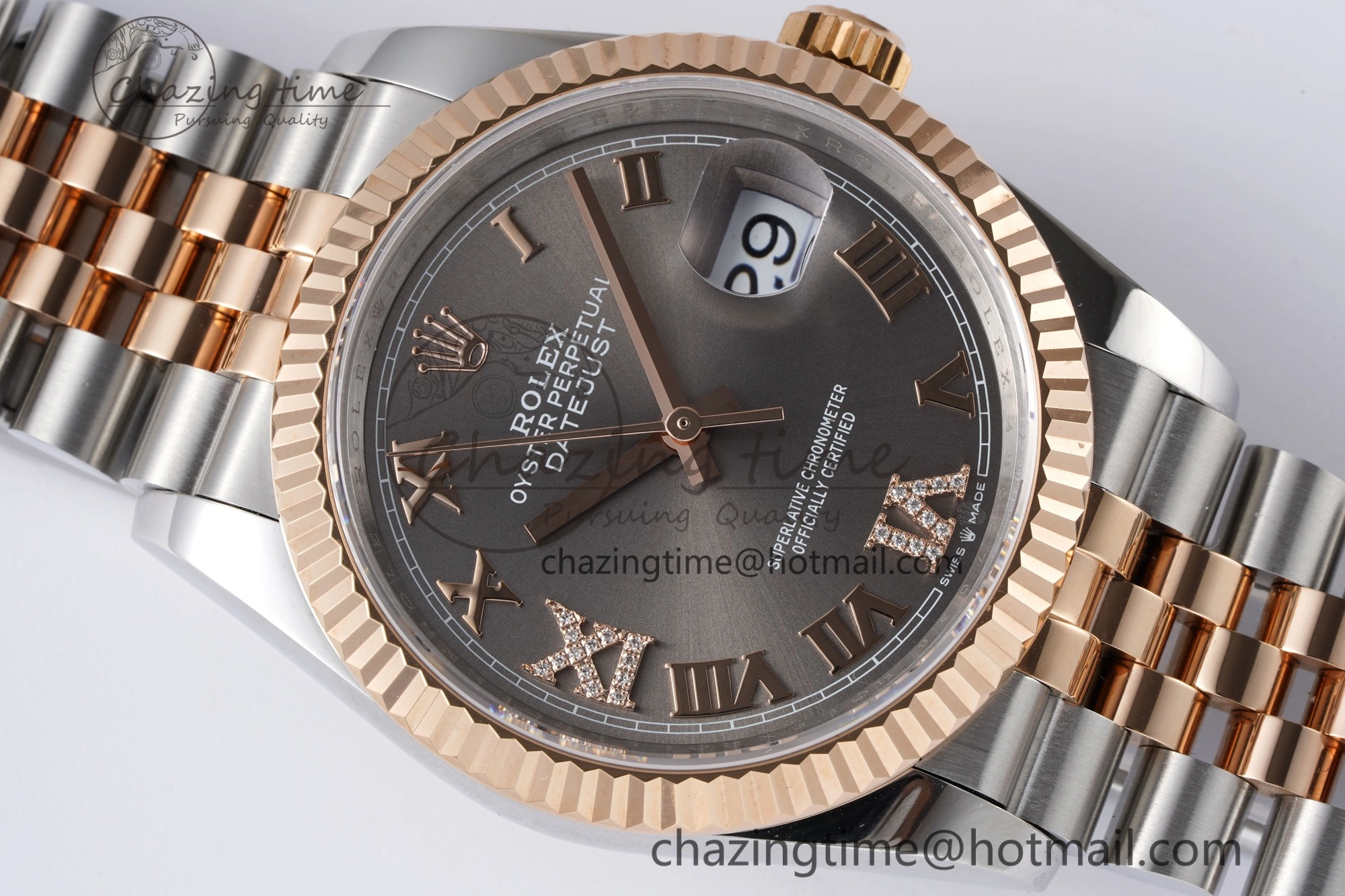 DateJust 36 SS RG 126231 JDF RG Plated 904L Steel Gray Dial Roman Markers on Jubilee Bracelet V2