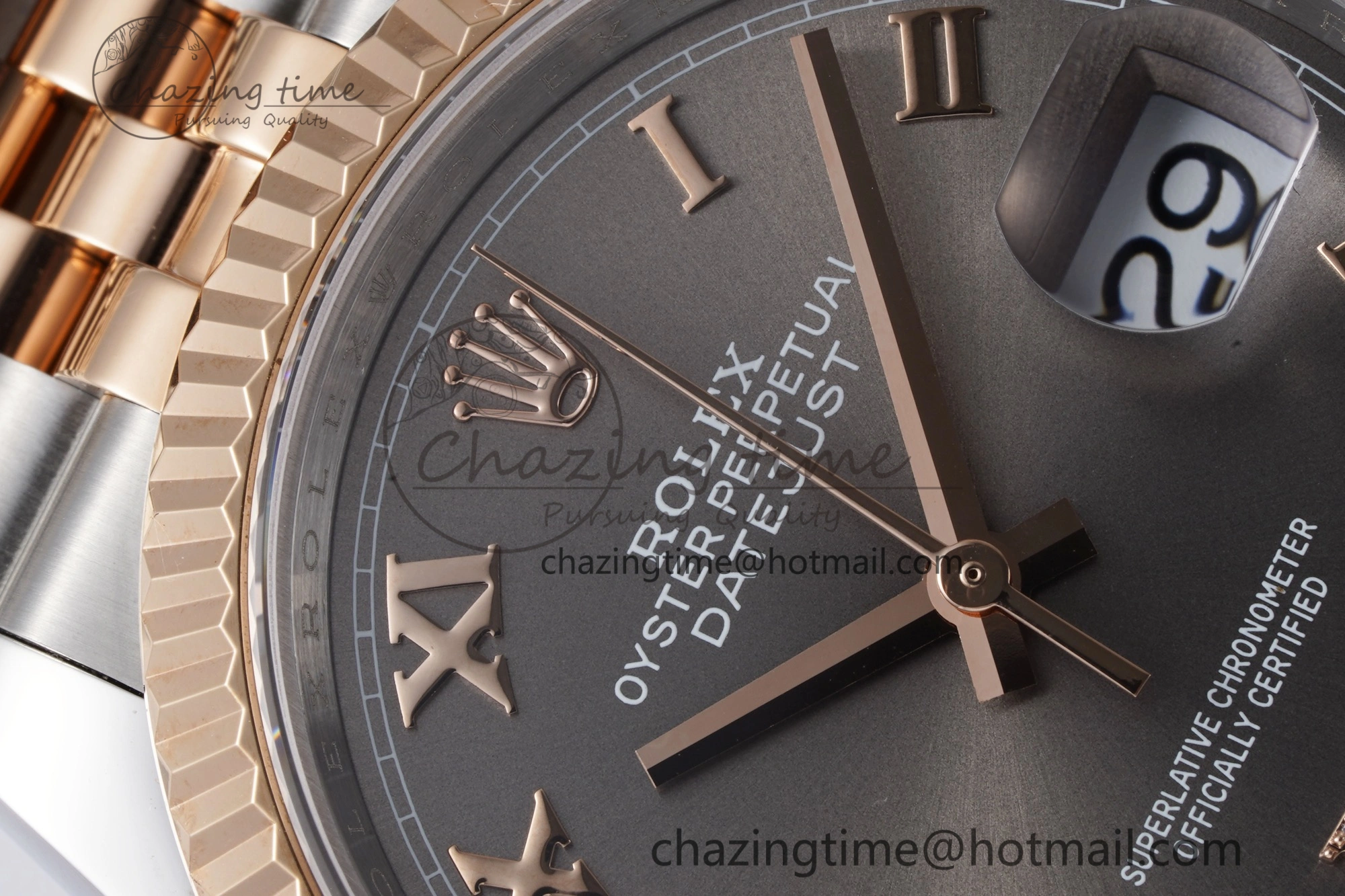 DateJust 36 SS RG 126231 JDF RG Plated 904L Steel Gray Dial Roman Markers on Jubilee Bracelet V2
