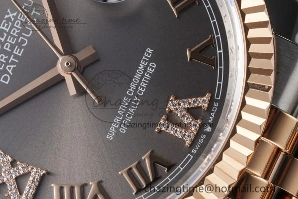 DateJust 36 SS RG 126231 JDF RG Plated 904L Steel Gray Dial Roman Markers on Jubilee Bracelet V2