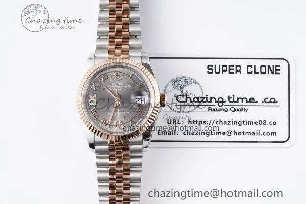 DateJust 36 SS RG 126231 JDF RG Plated 904L Steel Gray Dial Roman Markers on Jubilee Bracelet V2