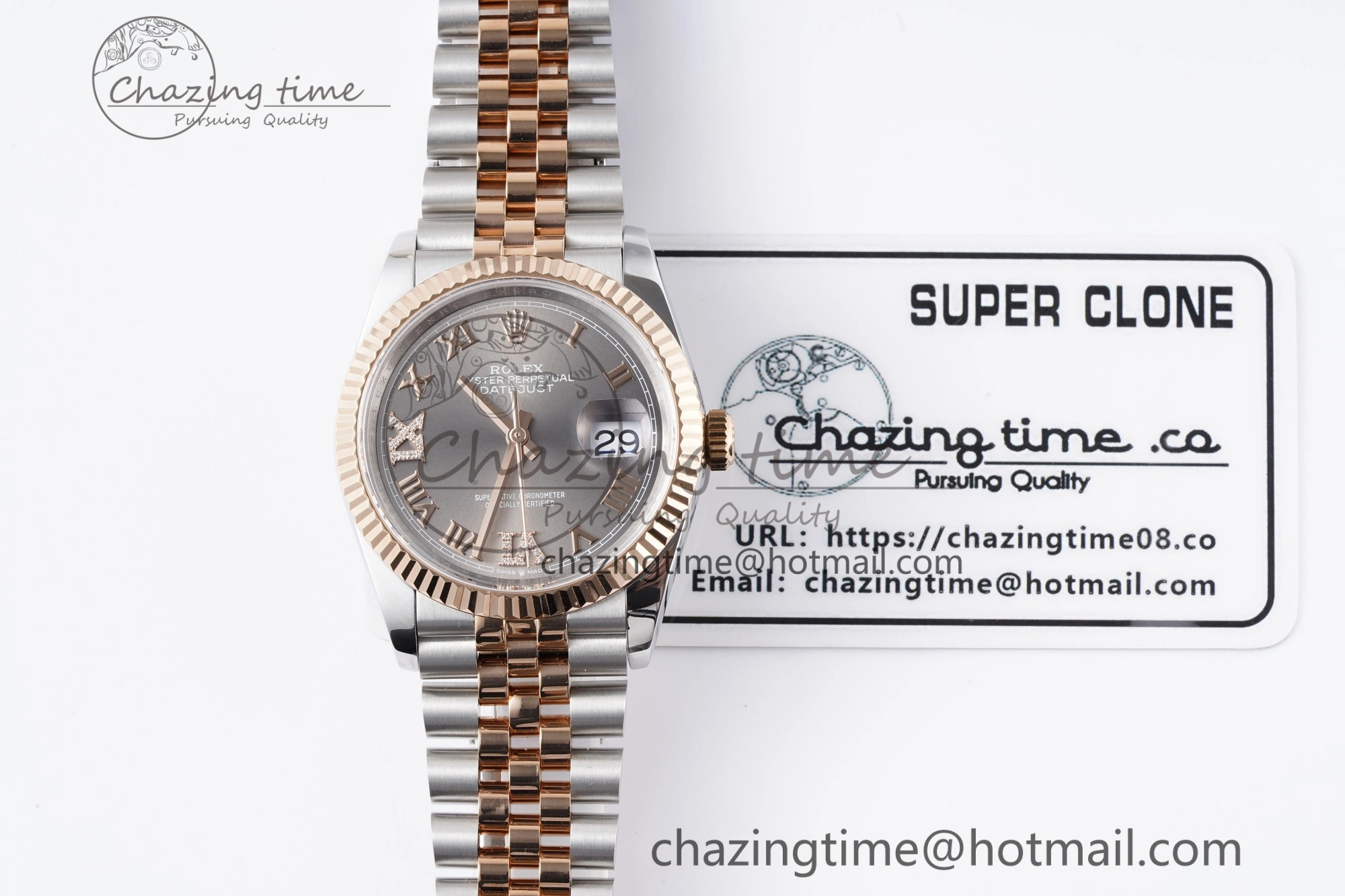 DateJust 36 SS RG 126231 JDF RG Plated 904L Steel Gray Dial Roman Markers on Jubilee Bracelet V2