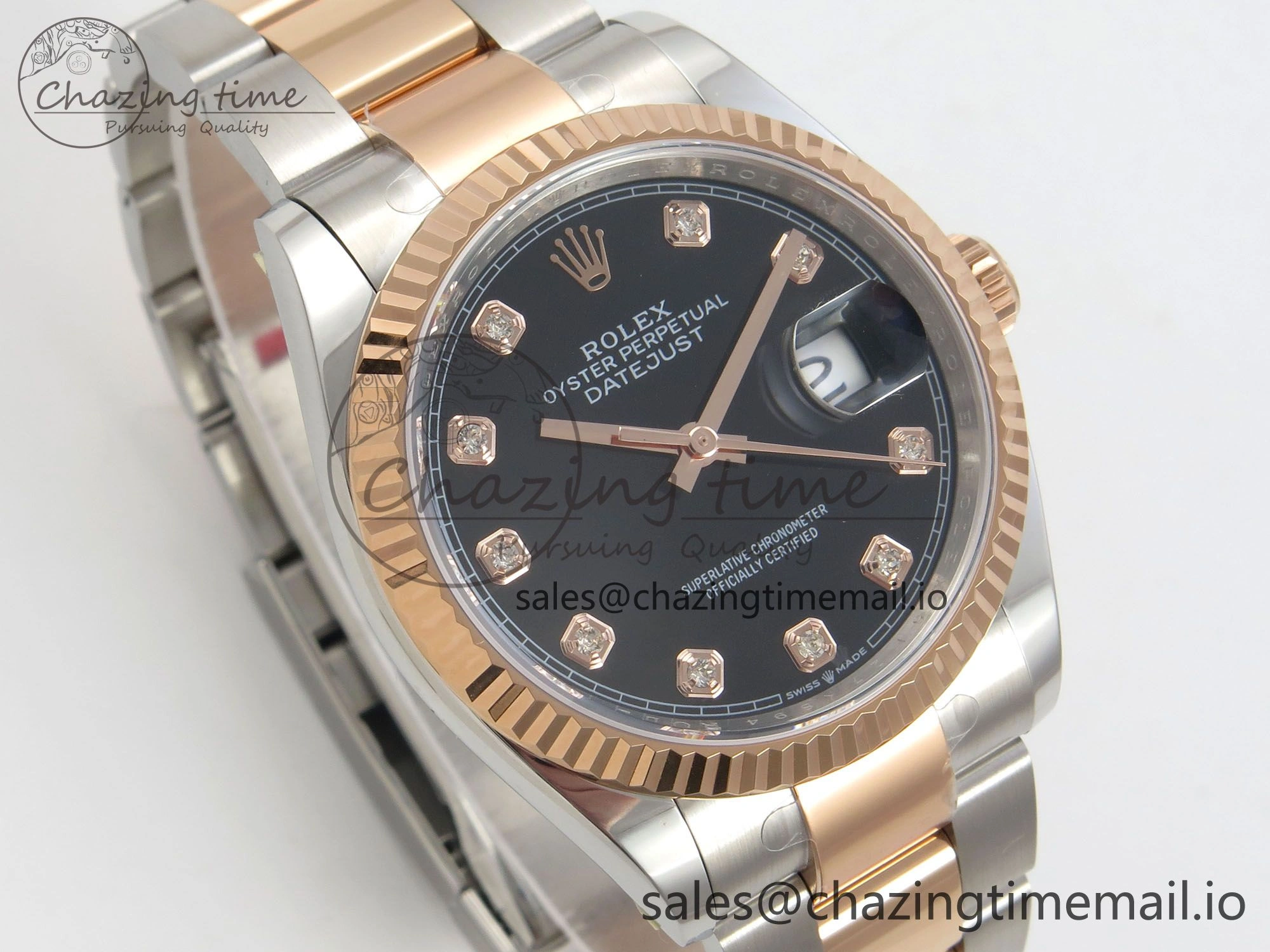 DateJust 36 SS RG ARF 1:1 Best Edition 904L Steel Black Diamonds Dial on Oyster Bracelet SH3235
