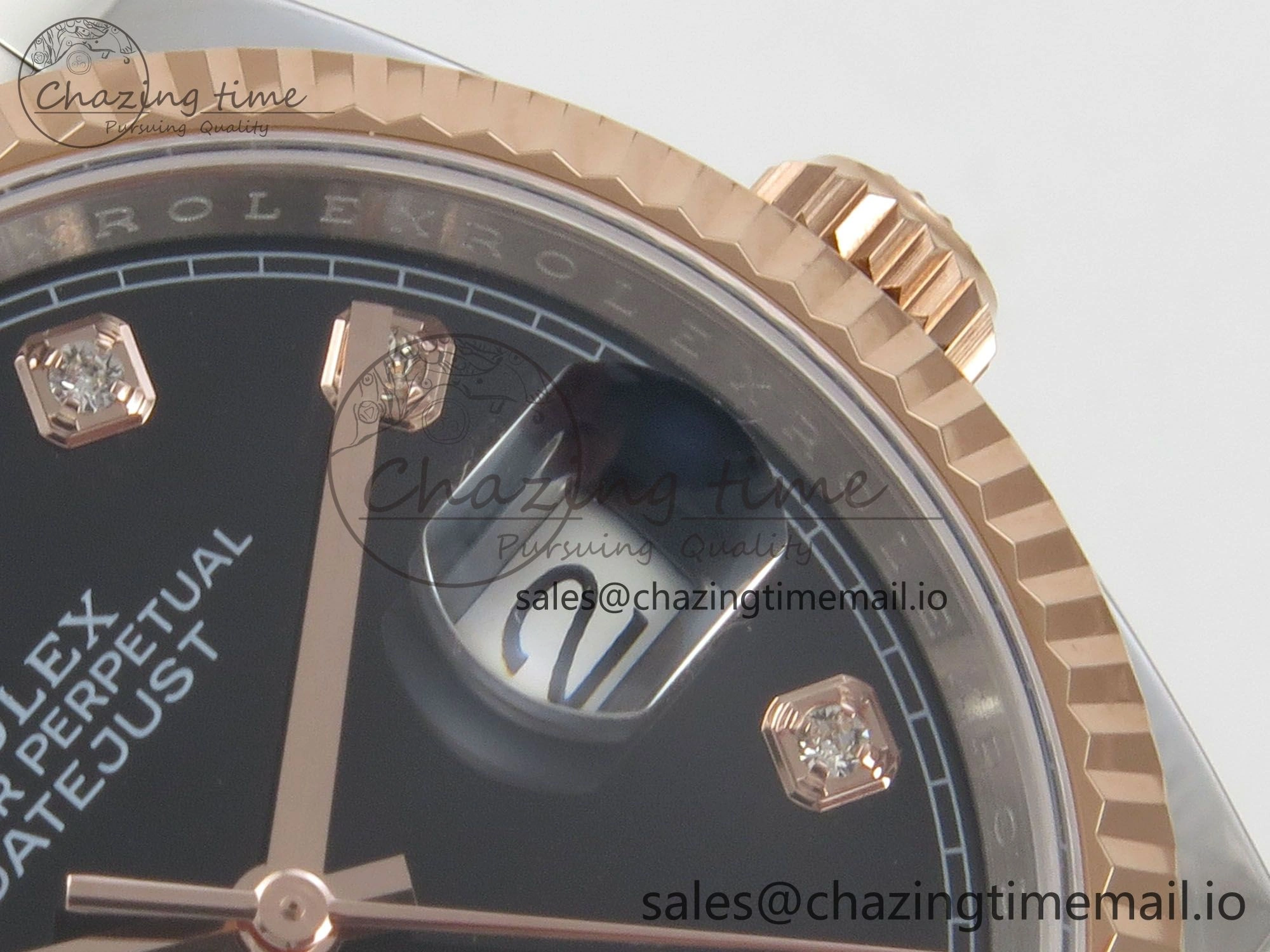 DateJust 36 SS RG ARF 1:1 Best Edition 904L Steel Black Diamonds Dial on Oyster Bracelet SH3235