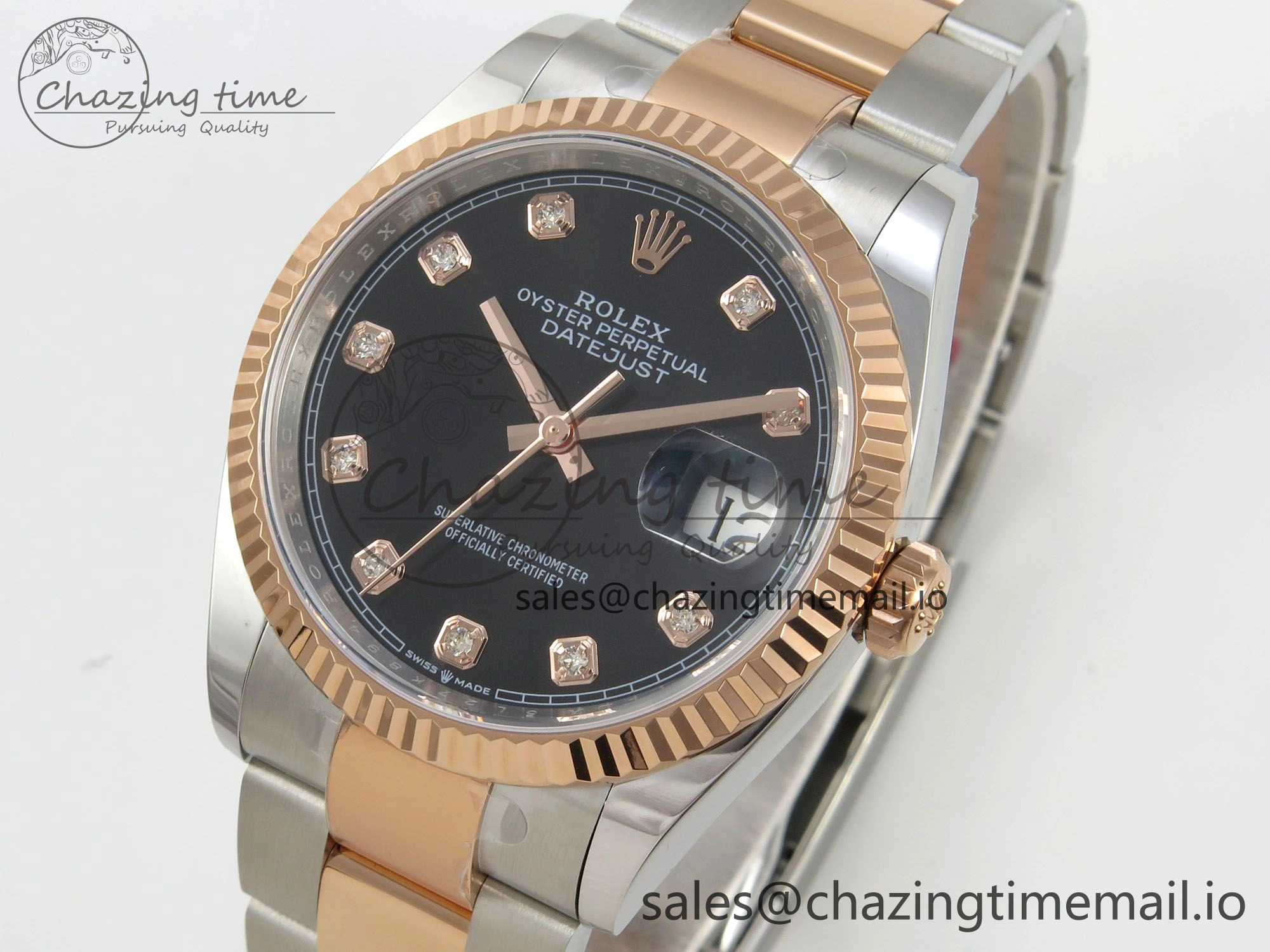 DateJust 36 SS RG ARF 1:1 Best Edition 904L Steel Black Diamonds Dial on Oyster Bracelet SH3235