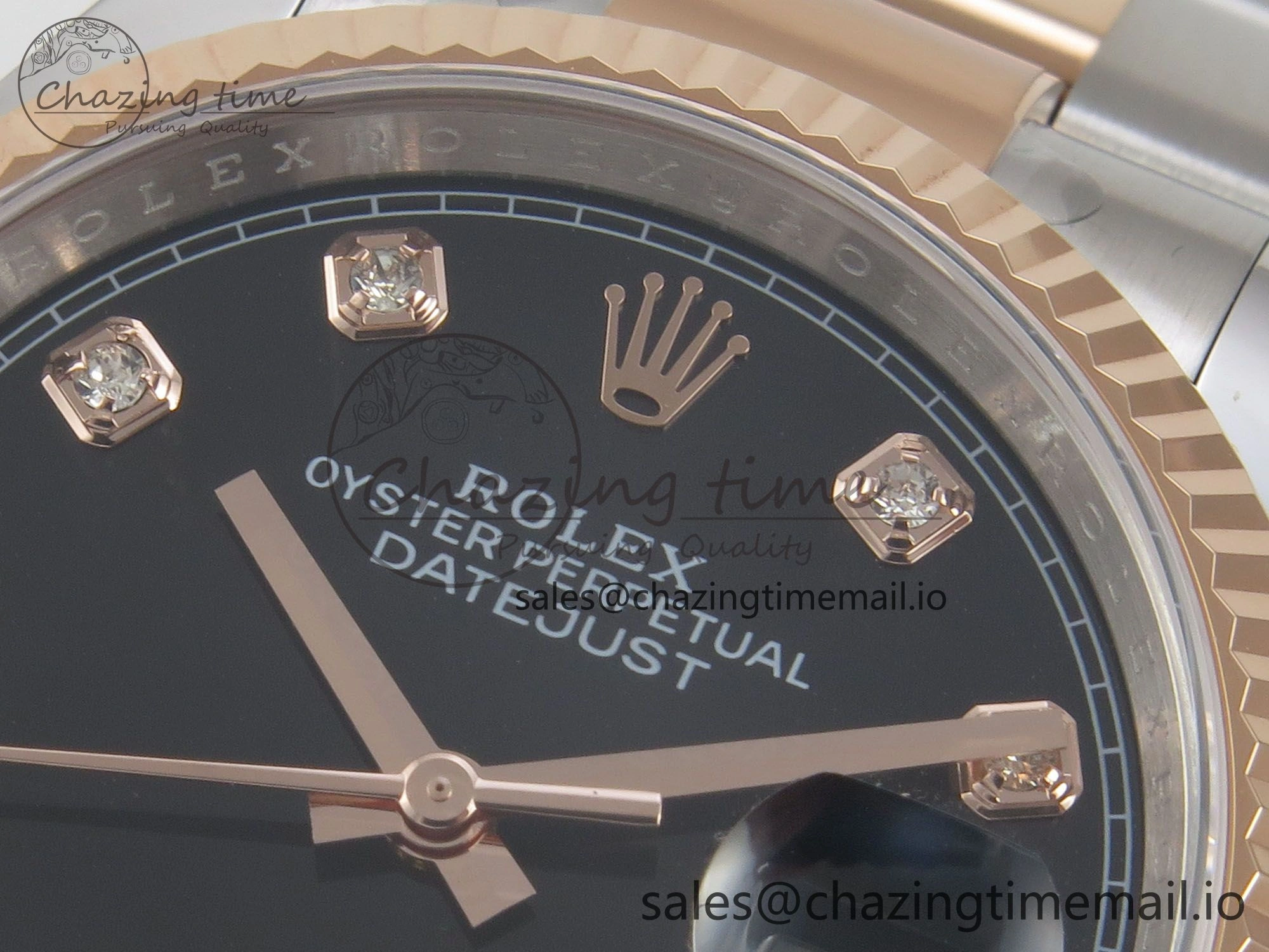 DateJust 36 SS RG ARF 1:1 Best Edition 904L Steel Black Diamonds Dial on Oyster Bracelet SH3235