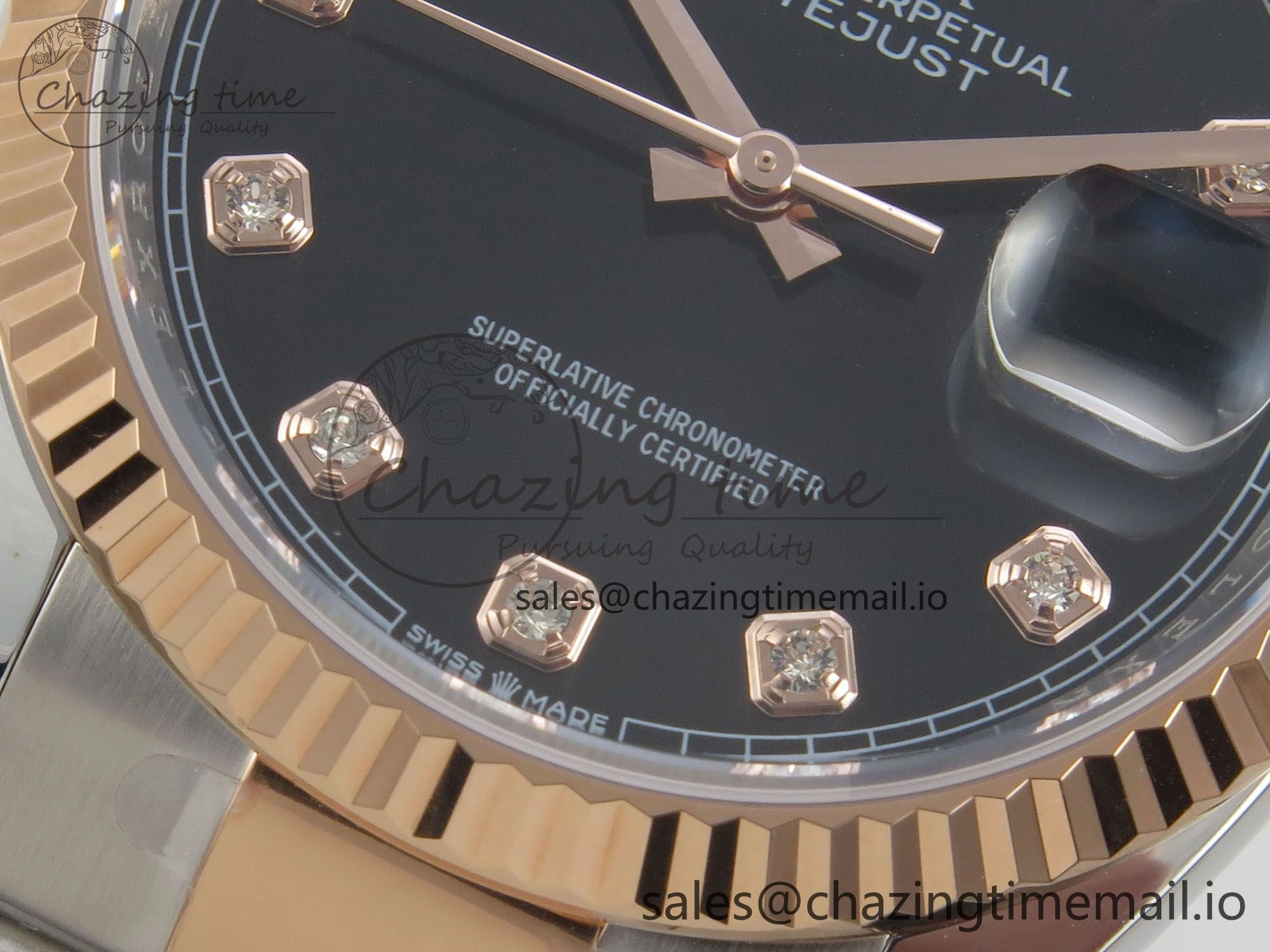 DateJust 36 SS RG ARF 1:1 Best Edition 904L Steel Black Diamonds Dial on Oyster Bracelet SH3235