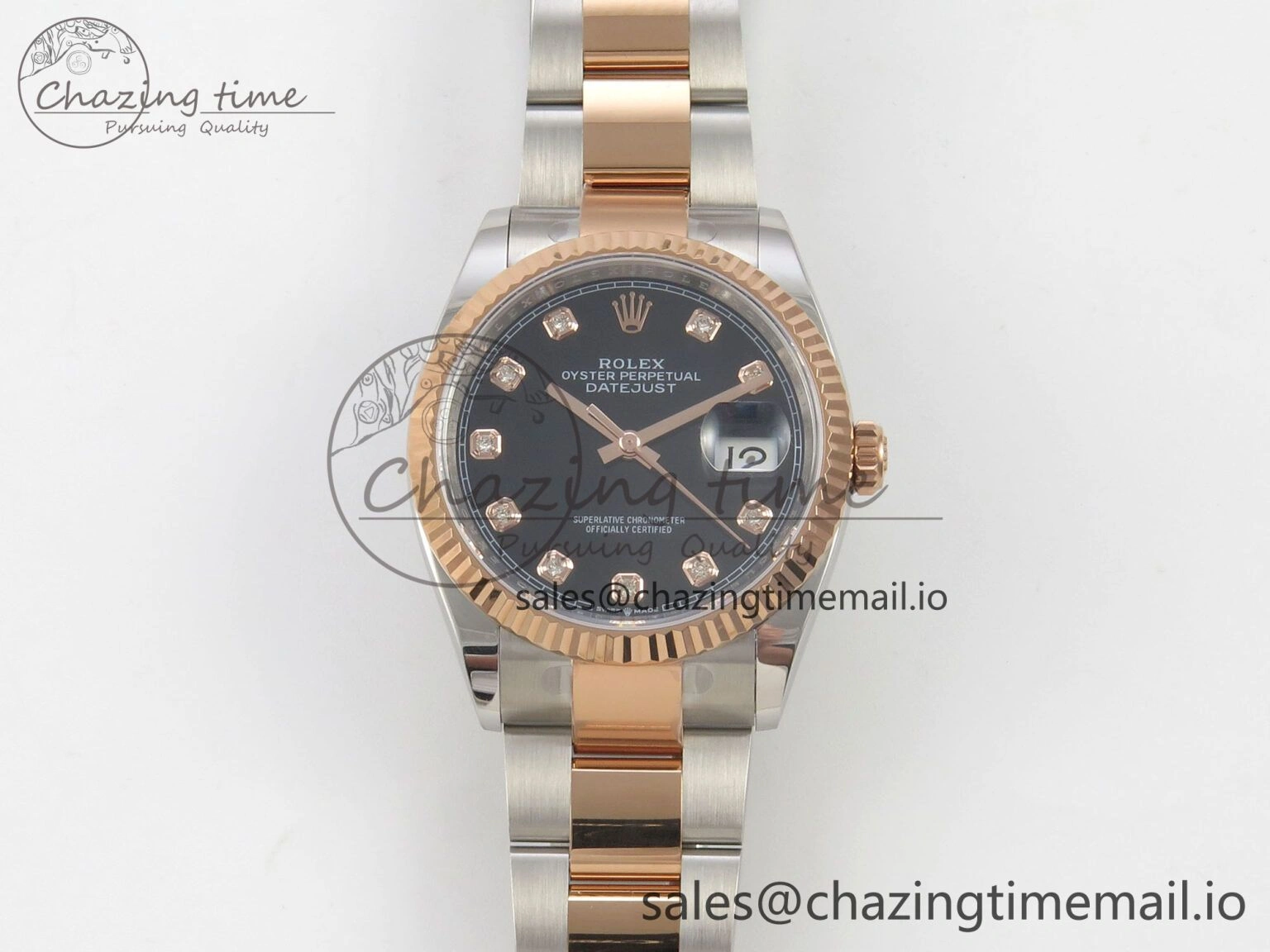 DateJust 36 SS RG ARF 1:1 Best Edition 904L Steel Black Diamonds Dial on Oyster Bracelet SH3235
