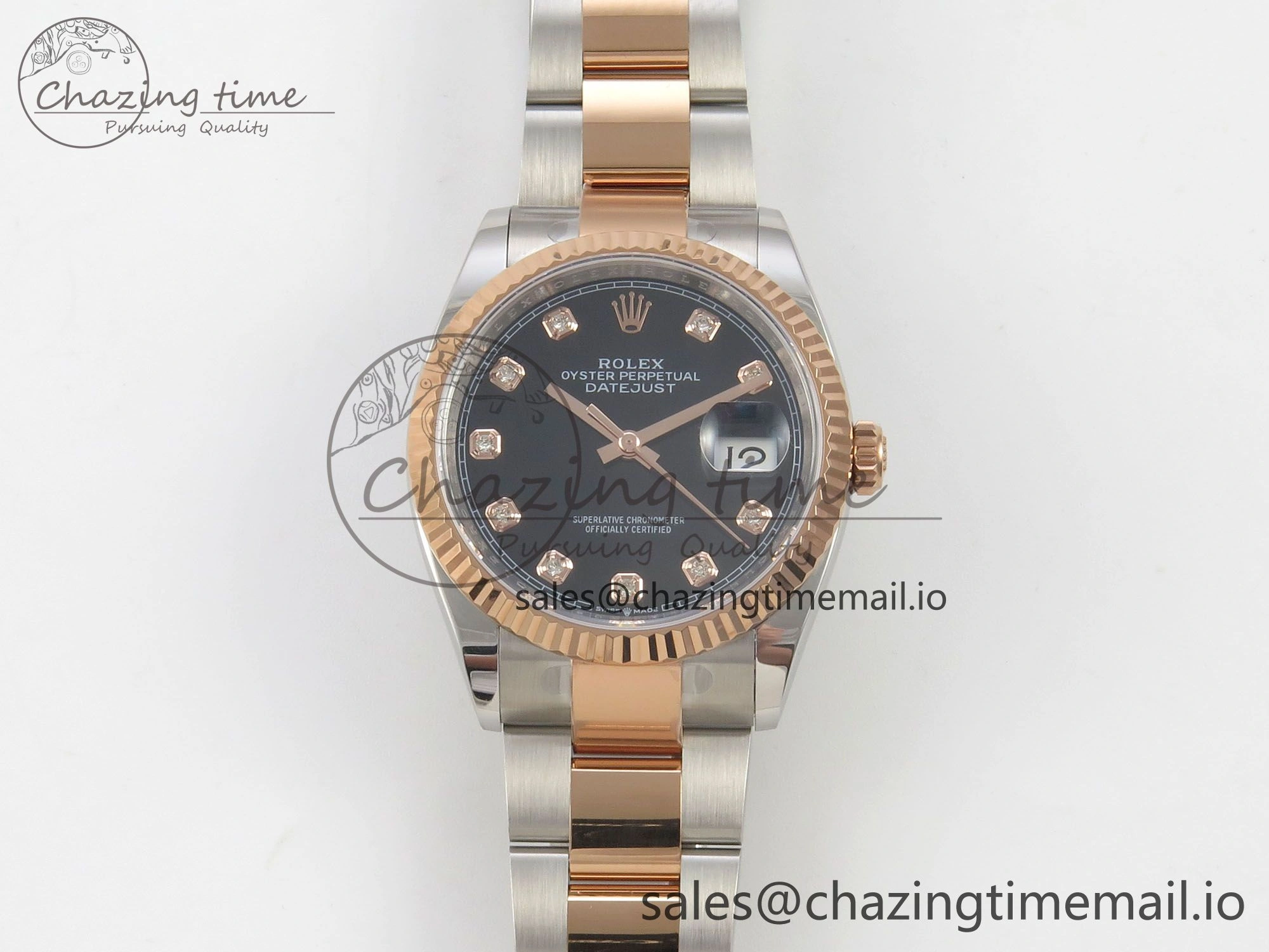 DateJust 36 SS RG ARF 1:1 Best Edition 904L Steel Black Diamonds Dial on Oyster Bracelet SH3235