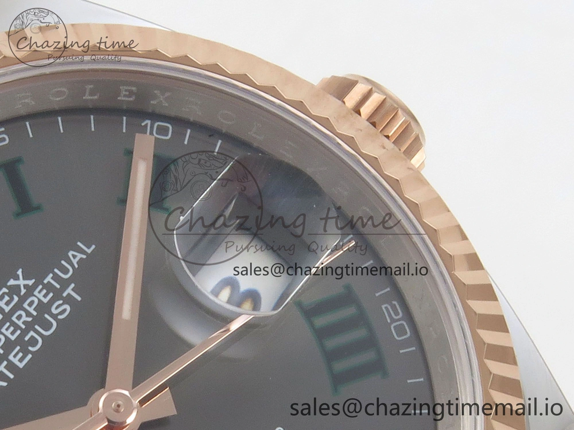 DateJust 36 SS RG ARF 1:1 Best Edition 904L Steel Gray Dial Green Roman on Oyster Bracelet SH3235