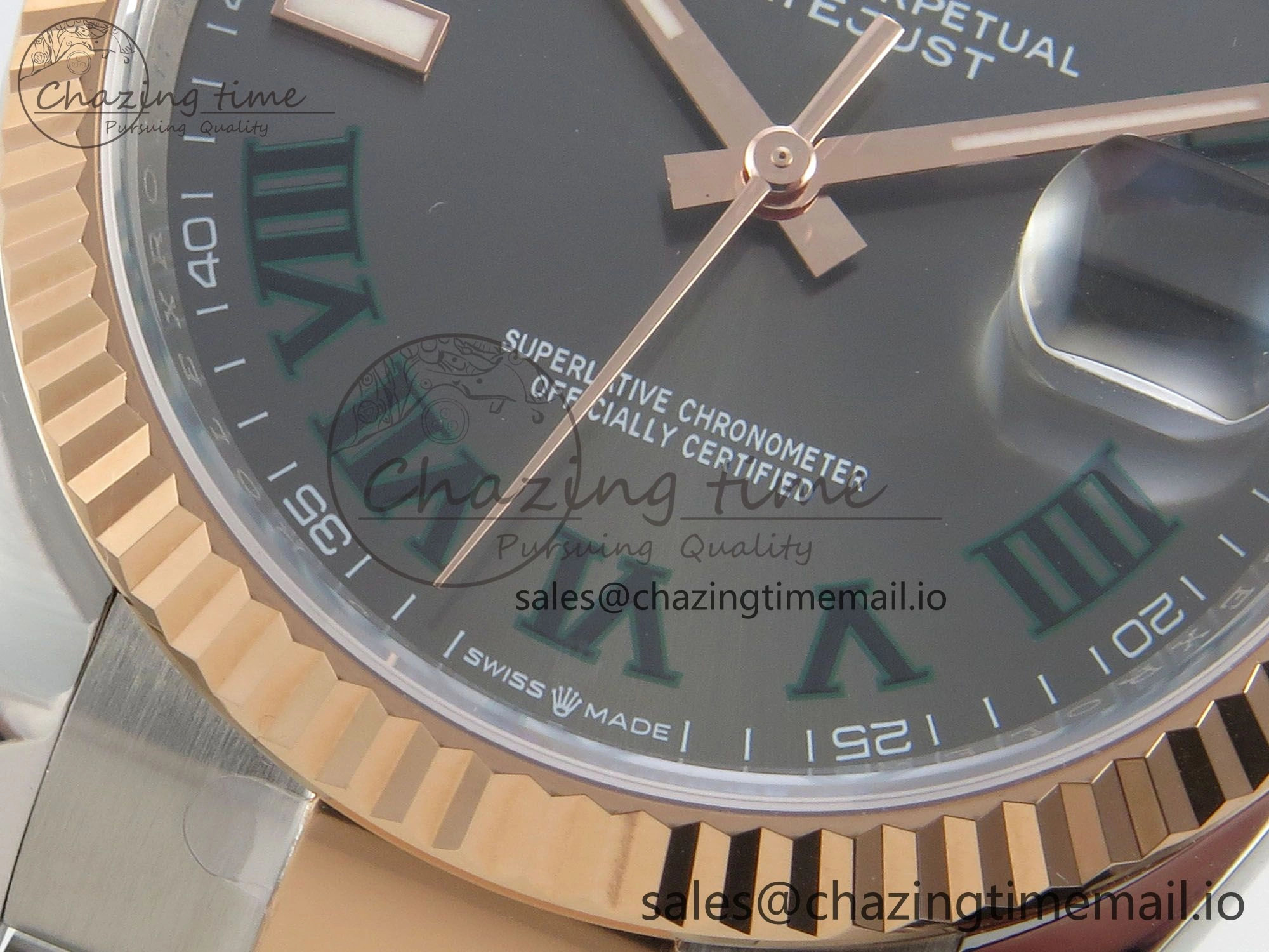 DateJust 36 SS RG ARF 1:1 Best Edition 904L Steel Gray Dial Green Roman on Oyster Bracelet SH3235