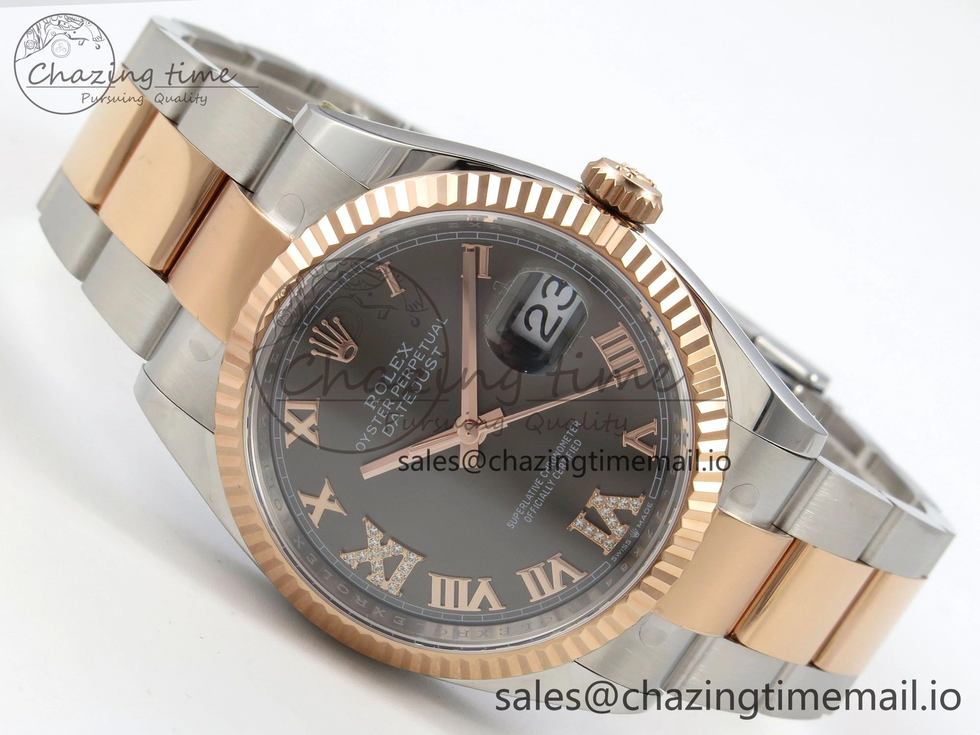 DateJust 36 SS RG ARF 1:1 Best Edition 904L Steel Gray Dial RG Roman on Oyster Bracelet SH3235