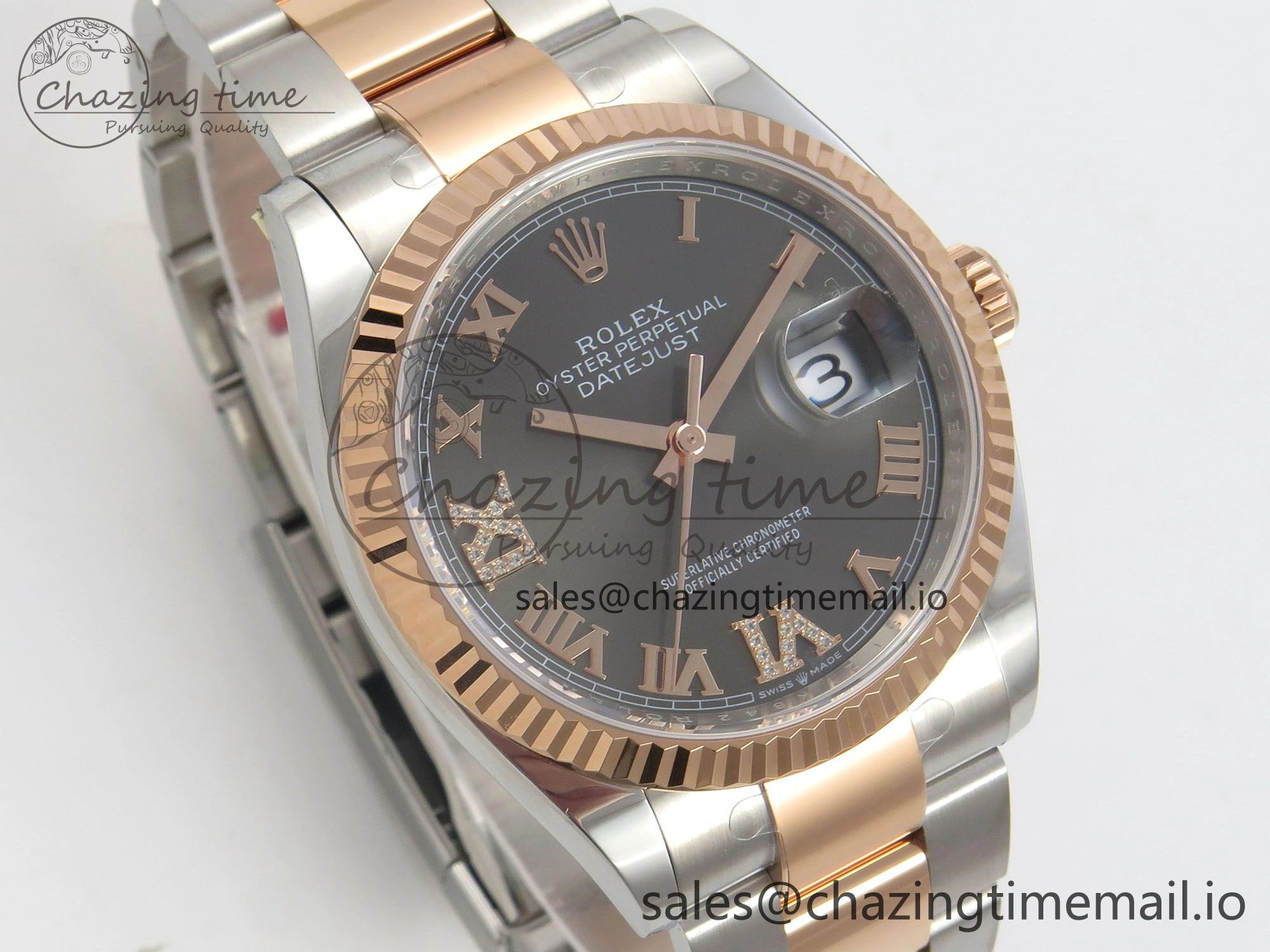 DateJust 36 SS RG ARF 1:1 Best Edition 904L Steel Gray Dial RG Roman on Oyster Bracelet SH3235