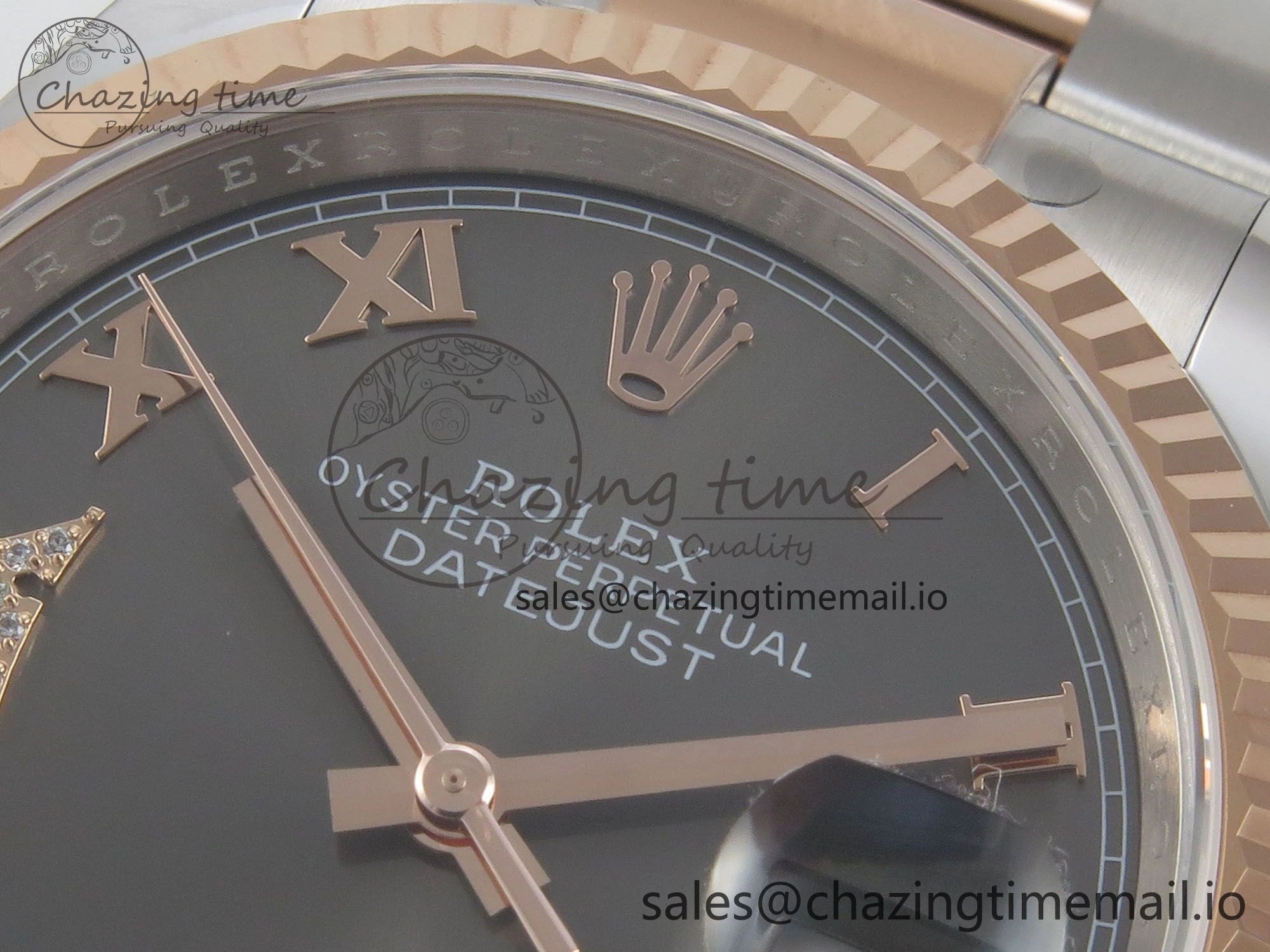 DateJust 36 SS RG ARF 1:1 Best Edition 904L Steel Gray Dial RG Roman on Oyster Bracelet SH3235