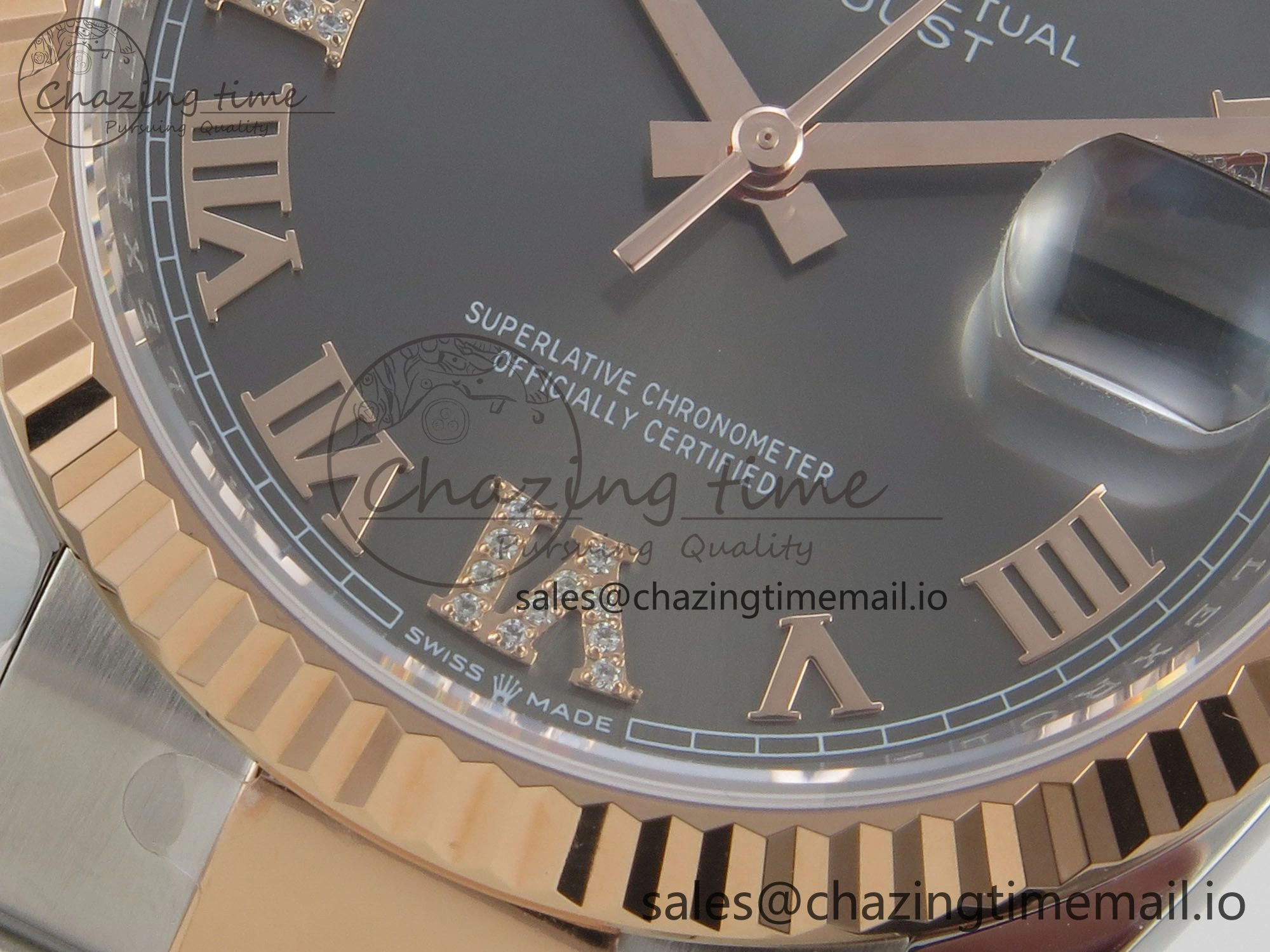 DateJust 36 SS RG ARF 1:1 Best Edition 904L Steel Gray Dial RG Roman on Oyster Bracelet SH3235
