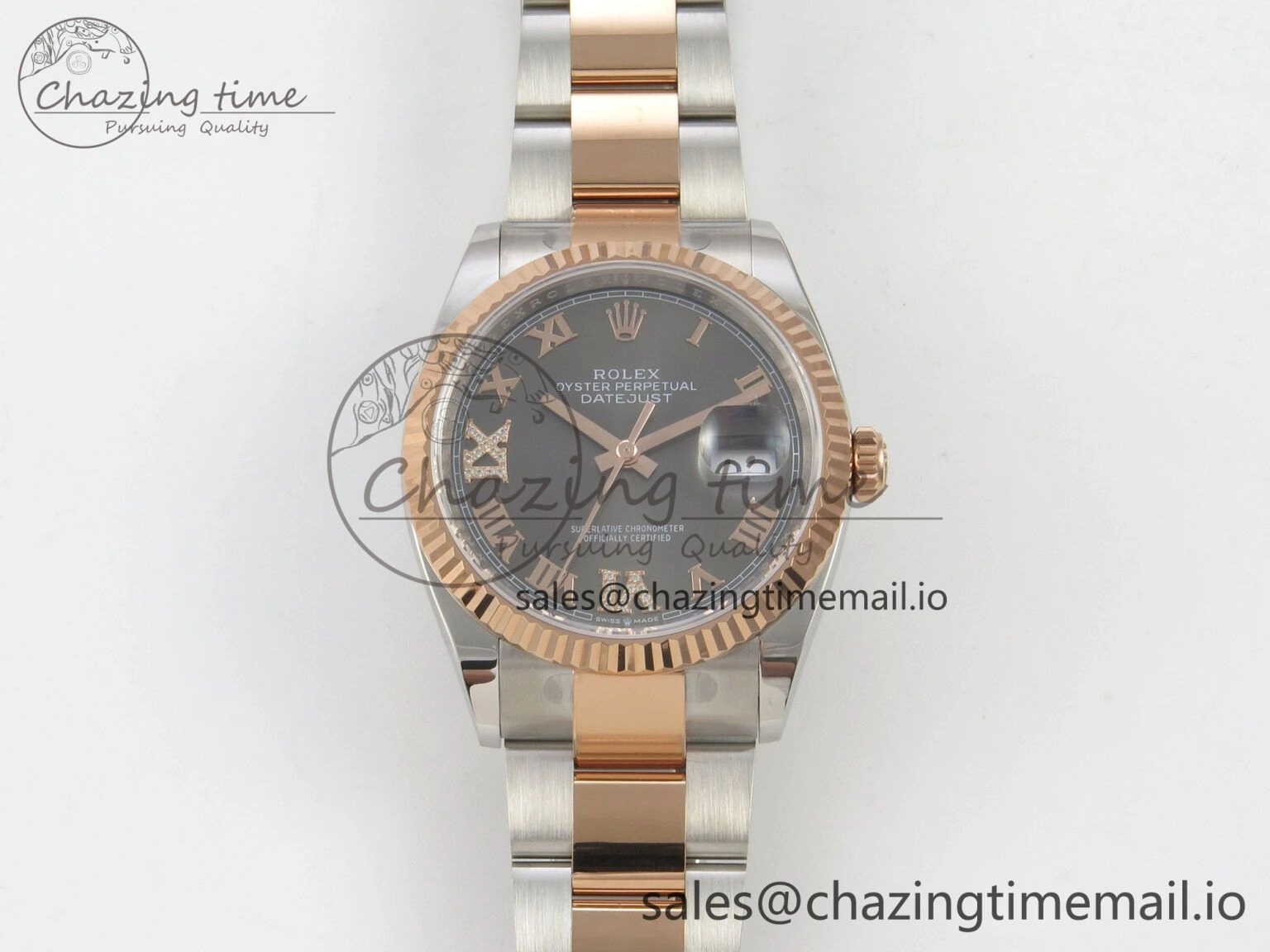 DateJust 36 SS RG ARF 1:1 Best Edition 904L Steel Gray Dial RG Roman on Oyster Bracelet SH3235