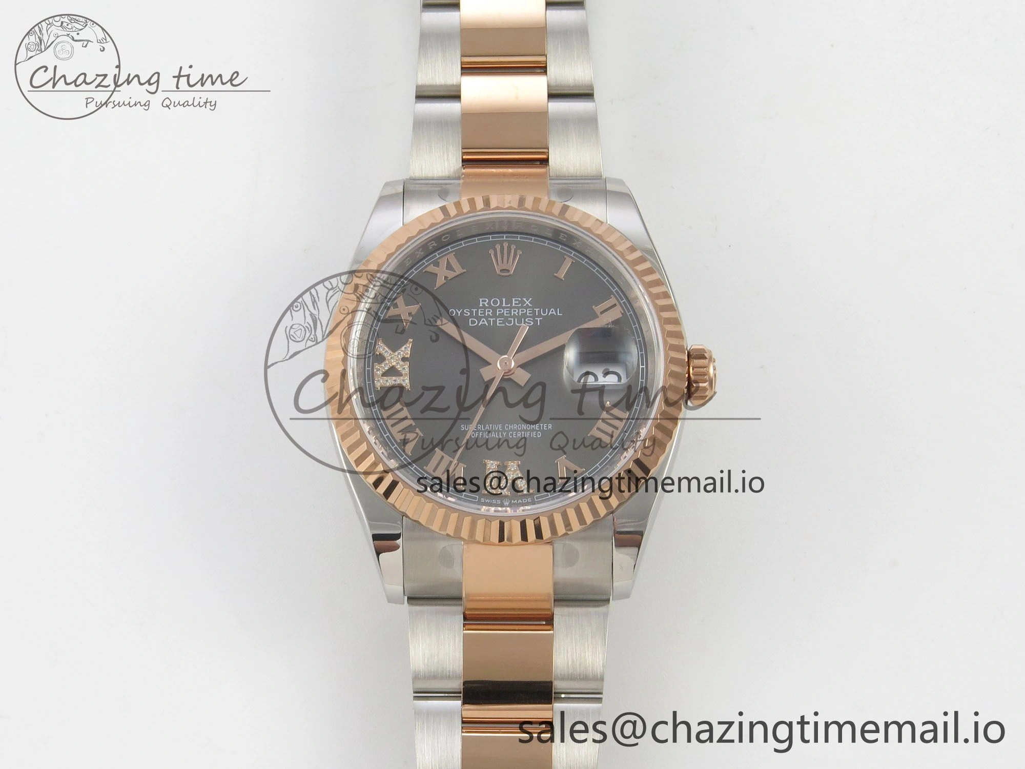 DateJust 36 SS RG ARF 1:1 Best Edition 904L Steel Gray Dial RG Roman on Oyster Bracelet SH3235