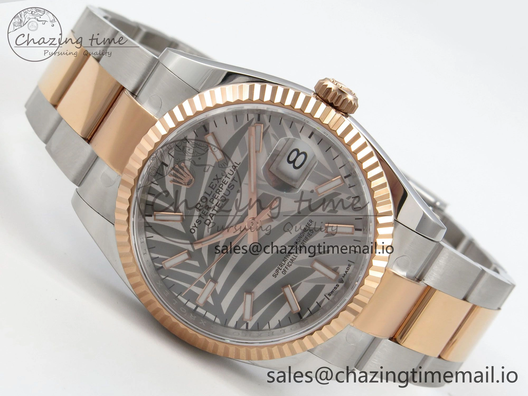 DateJust 36 SS RG ARF 1:1 Best Edition 904L Steel Gray Leaf Stick Dial on Oyster Bracelet SH3235