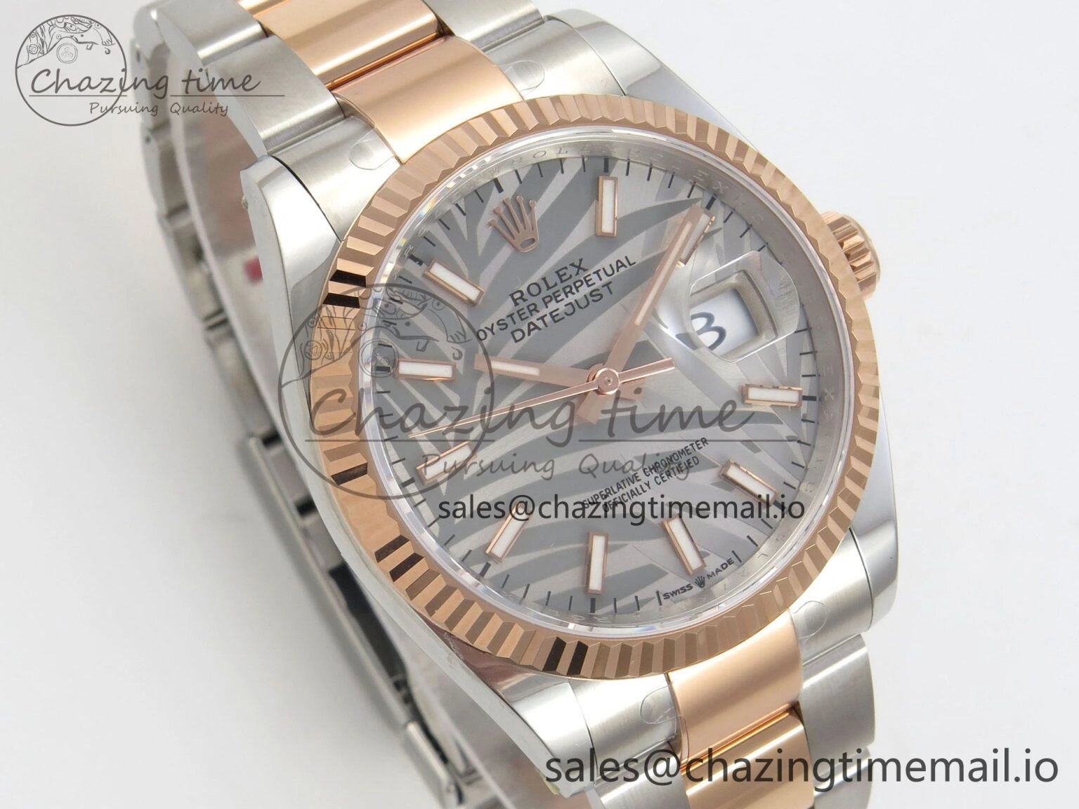 DateJust 36 SS RG ARF 1:1 Best Edition 904L Steel Gray Leaf Stick Dial on Oyster Bracelet SH3235