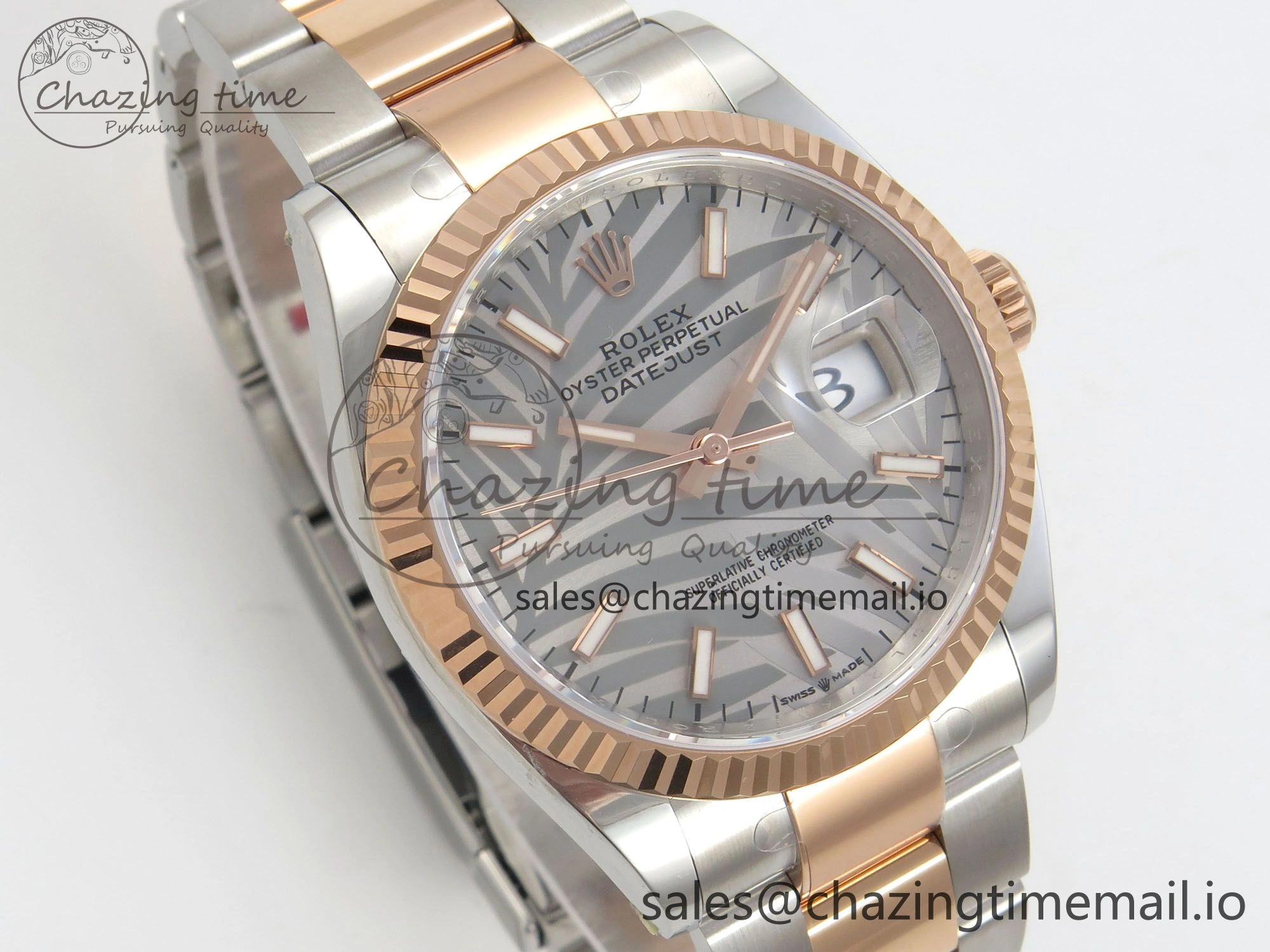 DateJust 36 SS RG ARF 1:1 Best Edition 904L Steel Gray Leaf Stick Dial on Oyster Bracelet SH3235