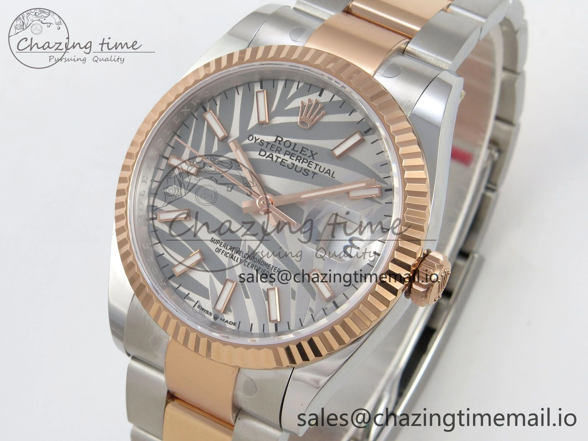 DateJust 36 SS RG ARF 1:1 Best Edition 904L Steel Gray Leaf Stick Dial on Oyster Bracelet SH3235
